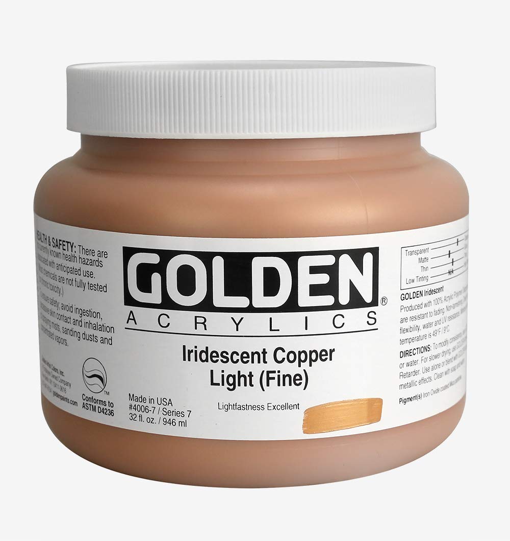 GOLDEN Heavy Body Acrylic Paint - Iridescent Copper Light (Fine), 32 fl. oz. Jar, Professional Opaque Acrylics for Canvas Painting & Art Projects