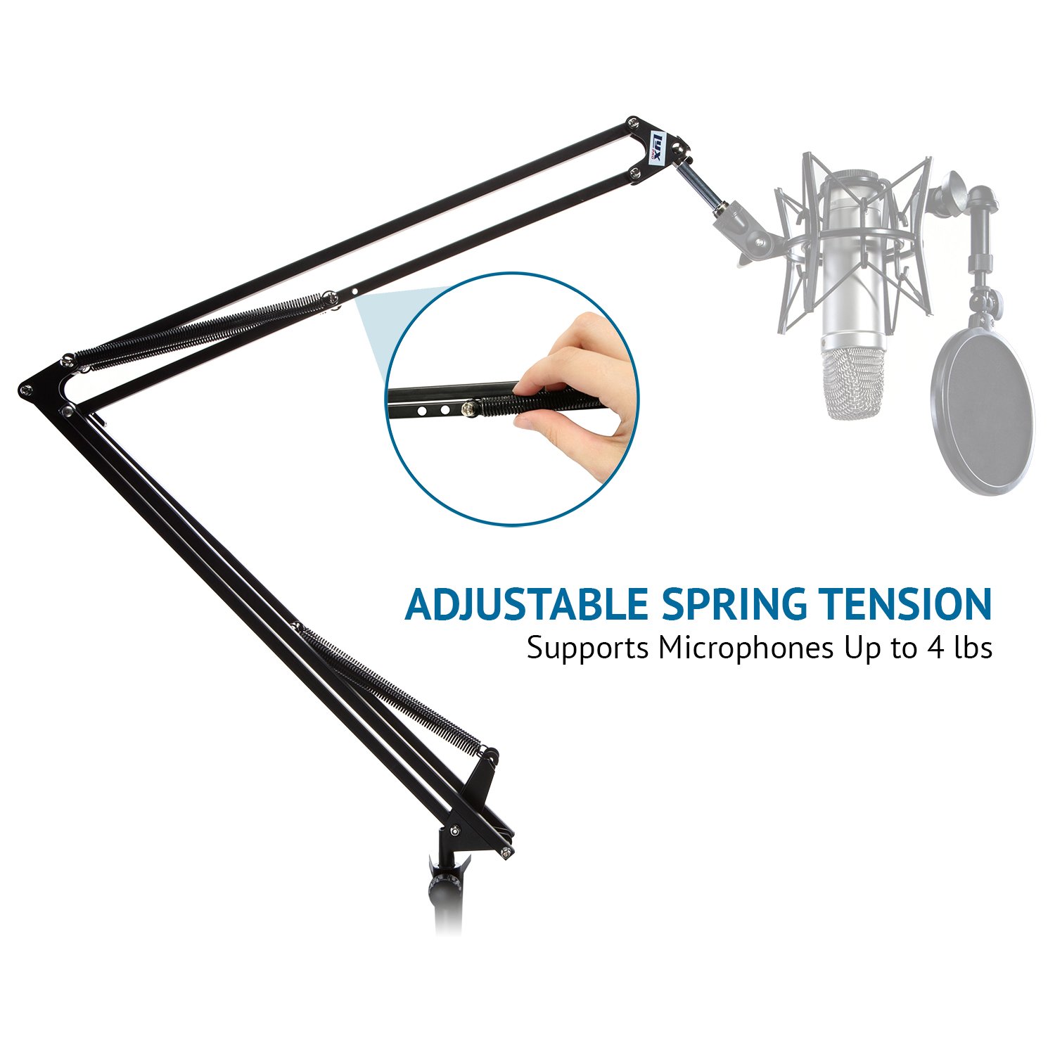LyxPro DKR-1 Adjustable Microphone Boom Arm Stand with Swivel Mount & Desk Clamp - Compatible with Blue Yeti, Snowball & Other Studio Mics (Black) - Perfect for Podcasting, Streaming & Home Recording Studios
