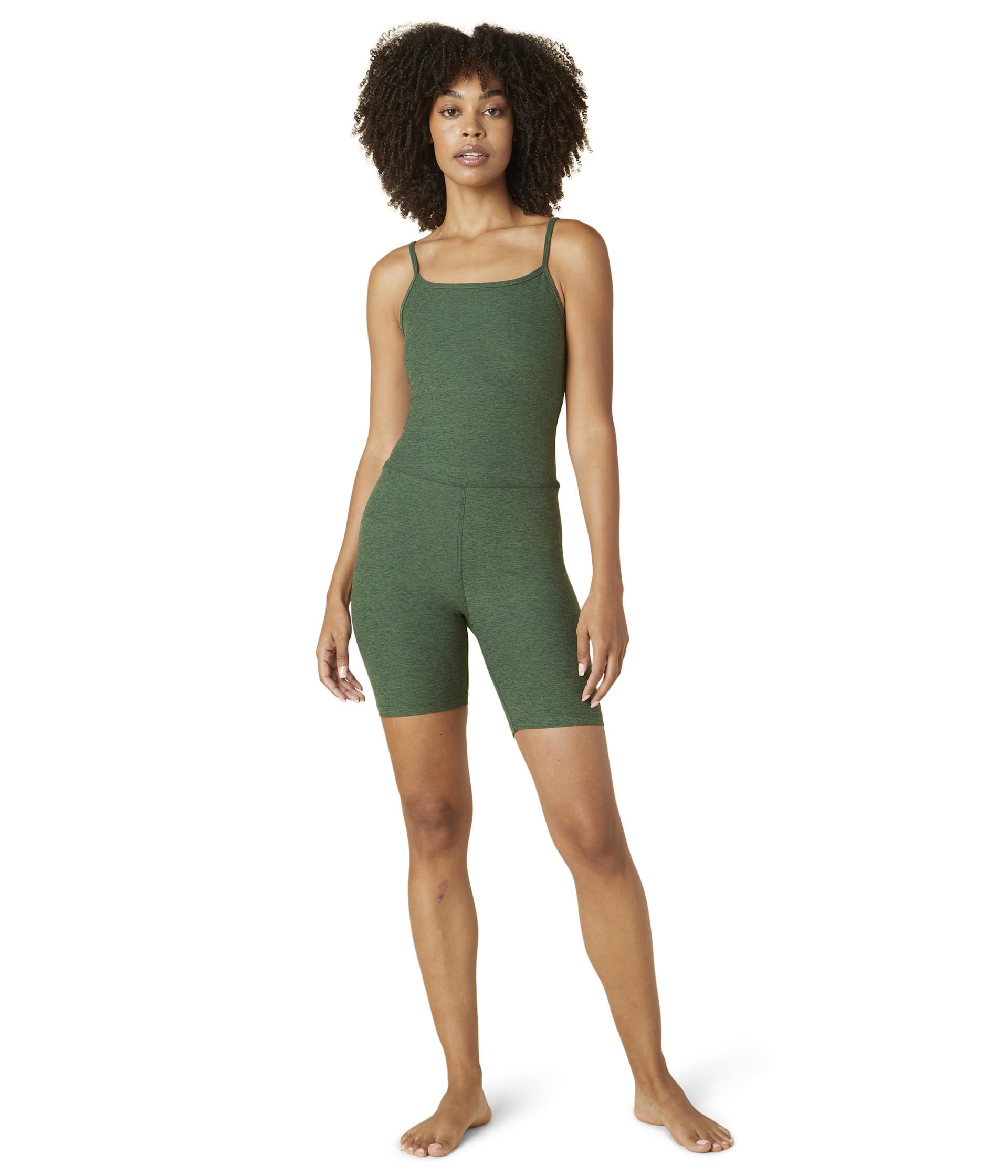Beyond Yoga Spacedye Women's Slim Fit Biker Jumpsuit - Square Neckline & Thin Straps, Soft Comfortable Workout Romper for Yoga, Cycling & Lounge Wear