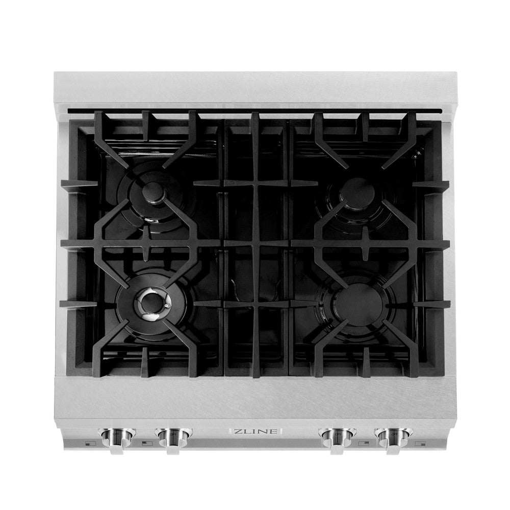 ZLINE 30-inch Satin Stainless Steel Gas Rangetop with Convertible Range Hood - Professional Kitchen Package for Home Chefs | Perfect for Modern Kitchens, Open Concept Homes & Gourmet Cooking