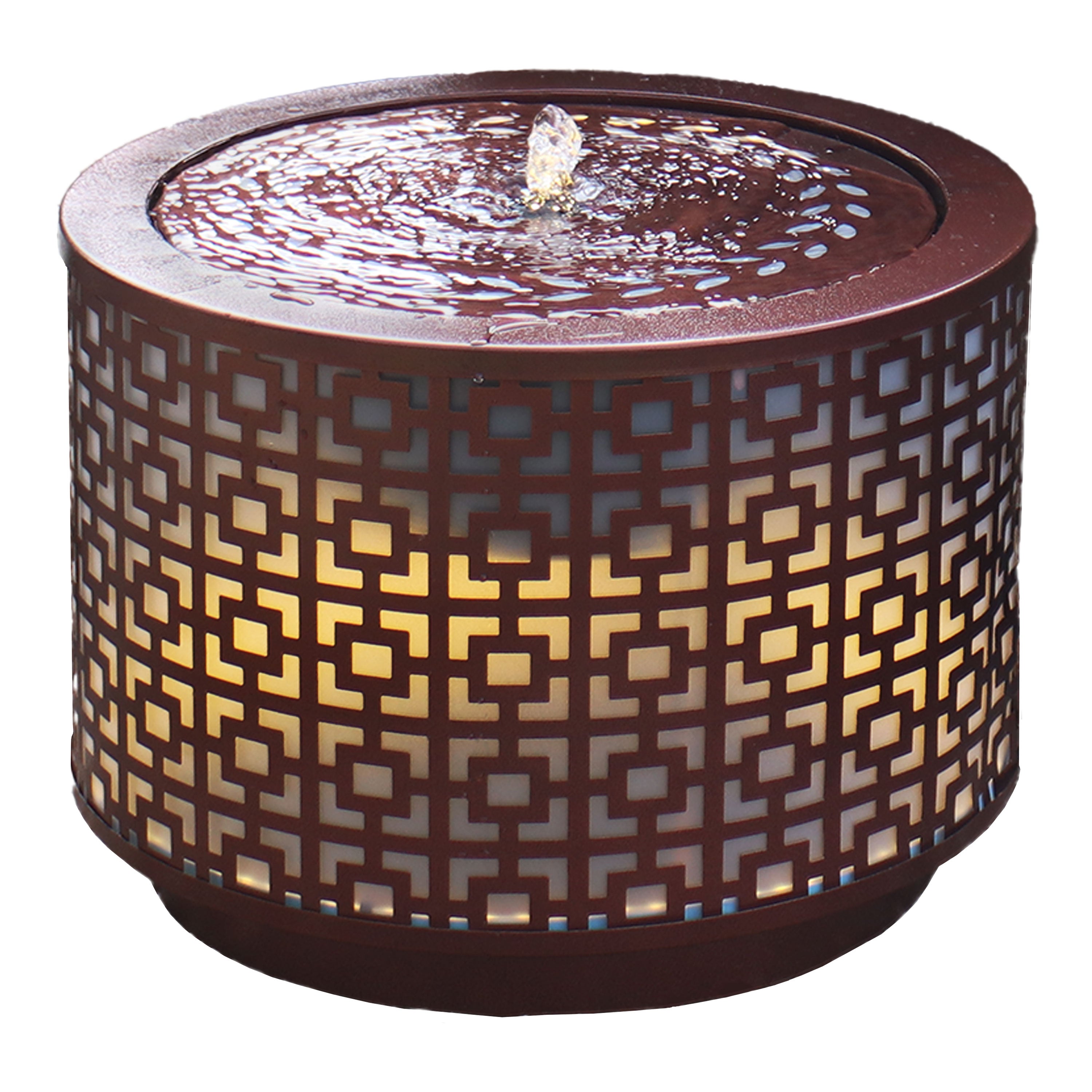 Sunnydaze Repeating Squares Cylinder Iron Outdoor Water Fountain - 14.25 Inch Tall Garden Decor for Patio, Yard, and Landscape | Relaxing Water Feature for Outdoor Spaces