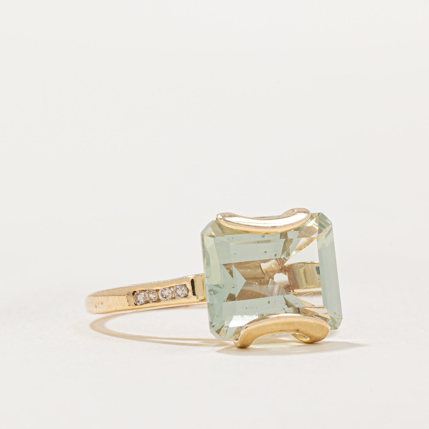 Elegant Mint Green Quartz & Diamond Ring - 4.20ct Natural Stone with 0.08ctw Diamonds - Size 6 - Perfect for Engagement, Anniversary & Special Occasion Gifts