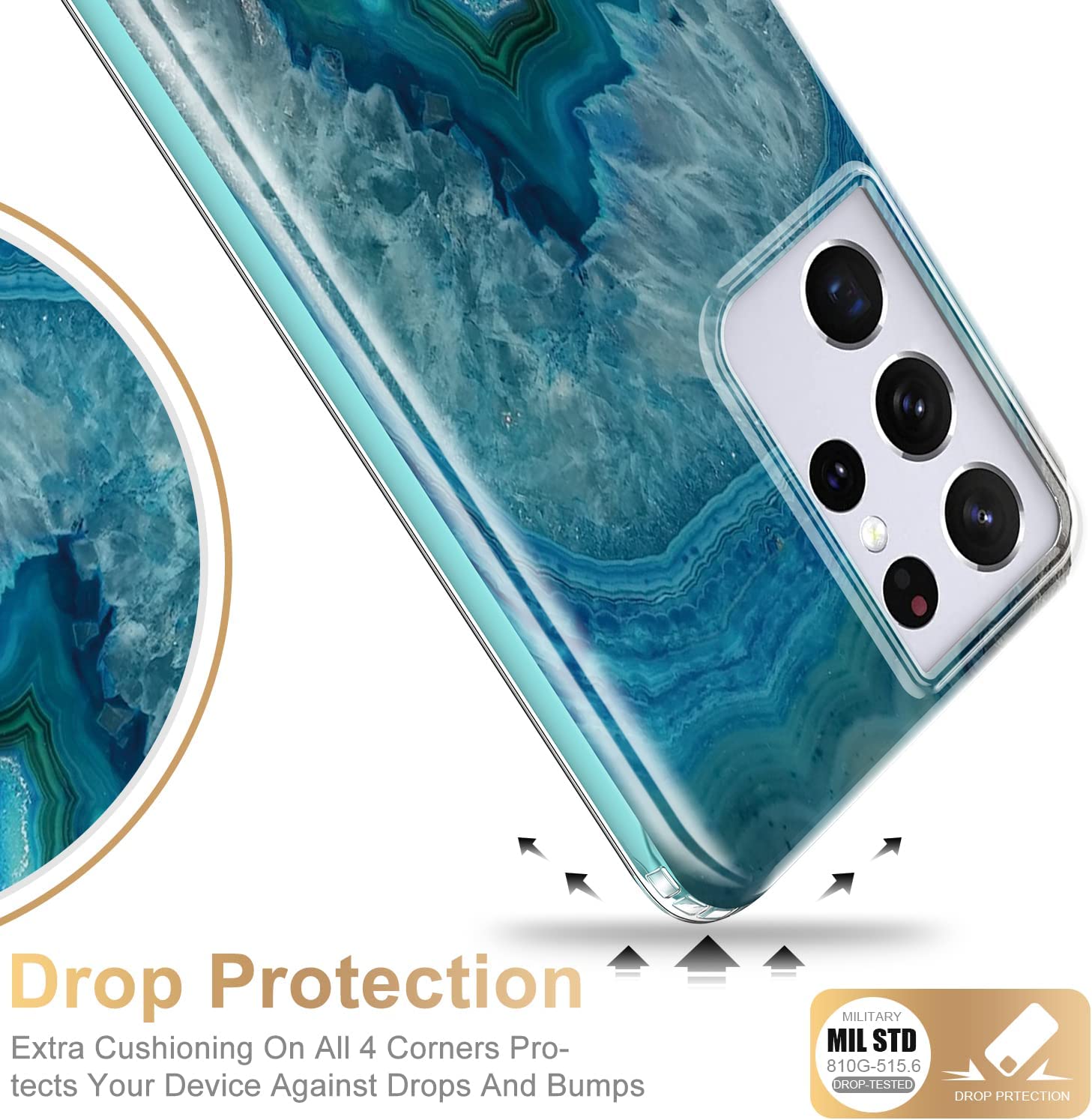 Samsung Galaxy S21 Ultra Military Grade Shockproof Phone Case - Pink Marble Design | Rugged Protective Cover for Outdoor, Travel & Daily Use