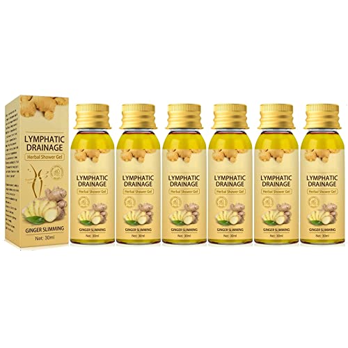 Organic Ginger Lymphatic Drainage Shower Gel - Stress Relief & Sleep Improvement, Natural Moisturizing Body Wash for Relaxation & Detox (6 Pack) | Perfect for Post-Workout Recovery & Evening Wind-Down Routine