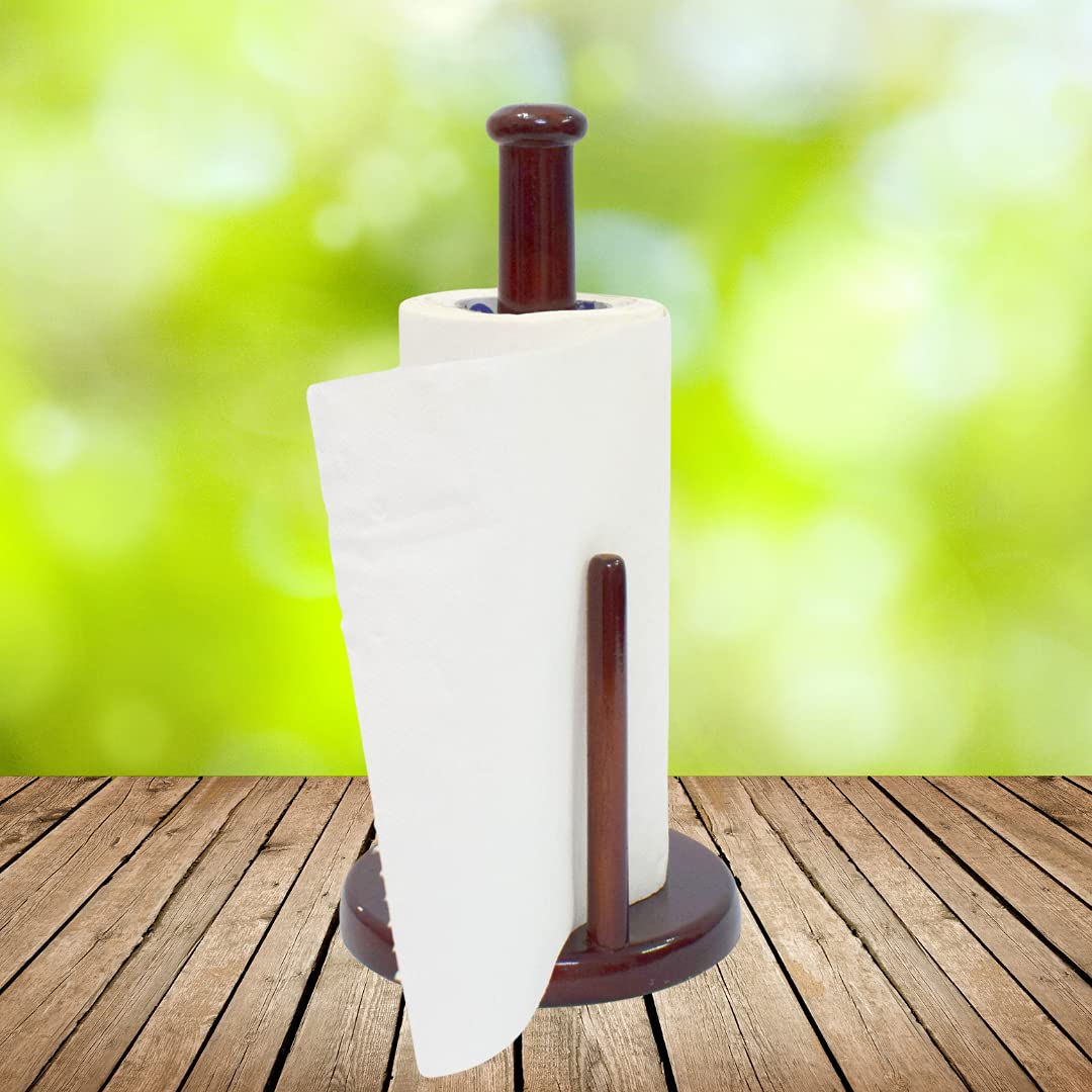 WIGANO Wooden Tissue Holder & Kitchen Roll Organizer - 11x5 Inches Brown Paper Towel Holder for Home, Kitchen, Hotel, Office, and Restaurant Use