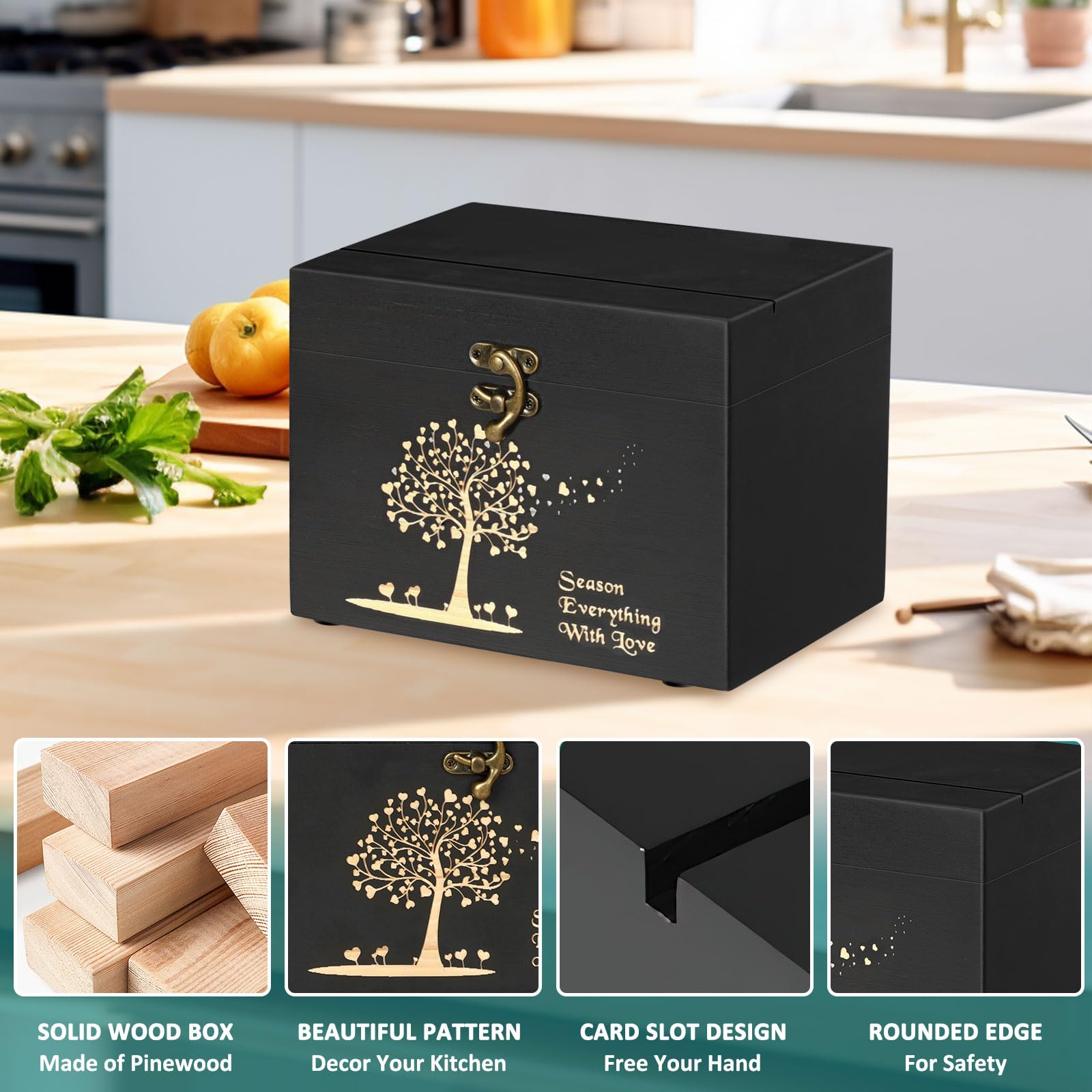 CypherX Wooden Recipe Box Organizer with 50 Blank Recipe Cards & 8 Wood Dividers - Perfect Cooking Gift for Housewarming, Bridal Shower & Kitchen Enthusiasts - Ideal for Recipe Collection, Meal Planning & Food Memory Keeping