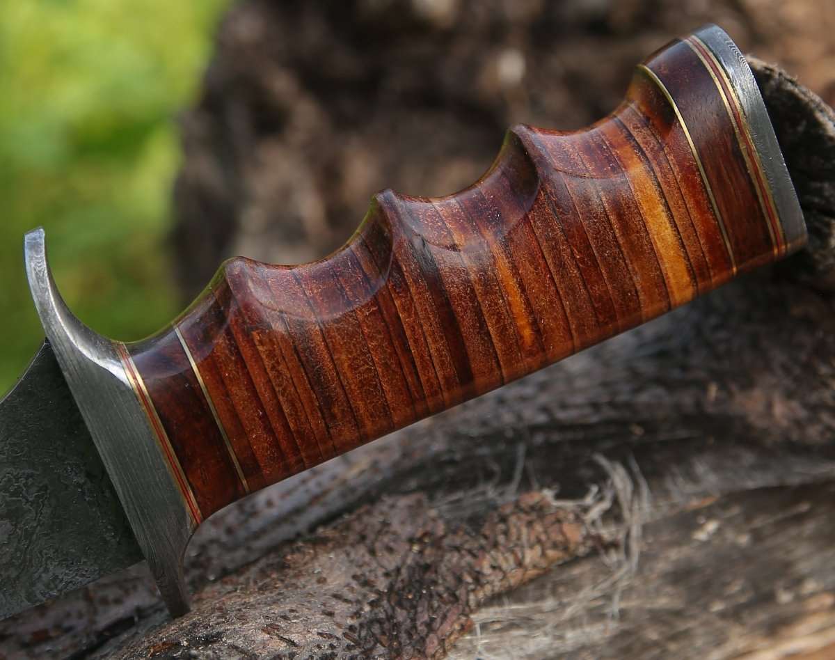 Premium Flux Bowie Knife with Stacked Leather Handle - Tactical Survival Knife for Outdoor Camping, Hunting & Bushcraft - Durable Fixed Blade Knife for Hiking, Adventure & EDC