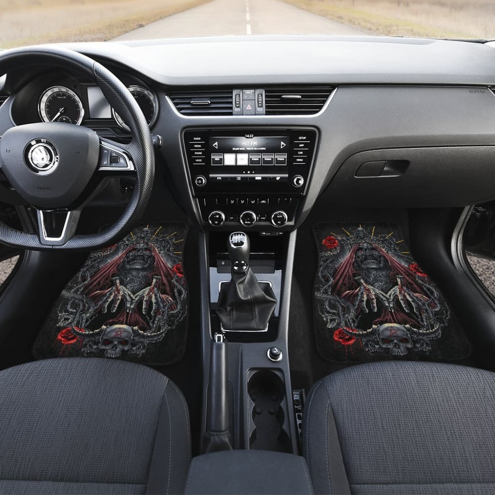 4 Pcs Gothic Skull Car Floor Mats - Non-Slip Rubber Auto Accessories for Halloween Decor, Car Interior Protection & Gothic Style Lovers - Perfect for Cars, Trucks & SUVs