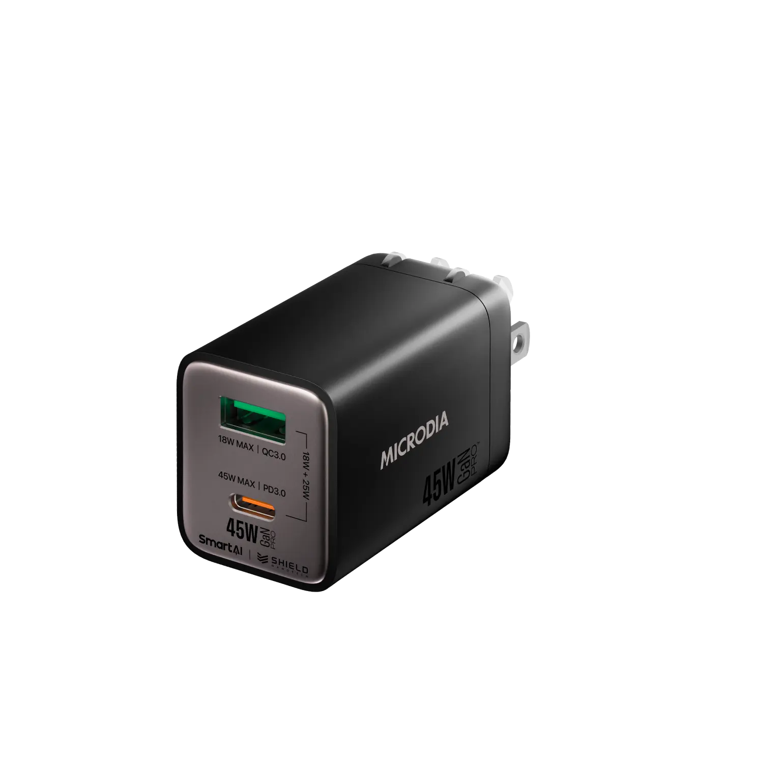 MICRODIA SMARTCube™ Nano 45W GaN Pro Fast Wall Charger - Dual Port USB C PD3.0 & USB A QC3.0 - Compact Travel Charger for iPhone 15/14/13, Samsung Galaxy, MacBook Air, iPad Pro - Perfect for Home, Office & Travel