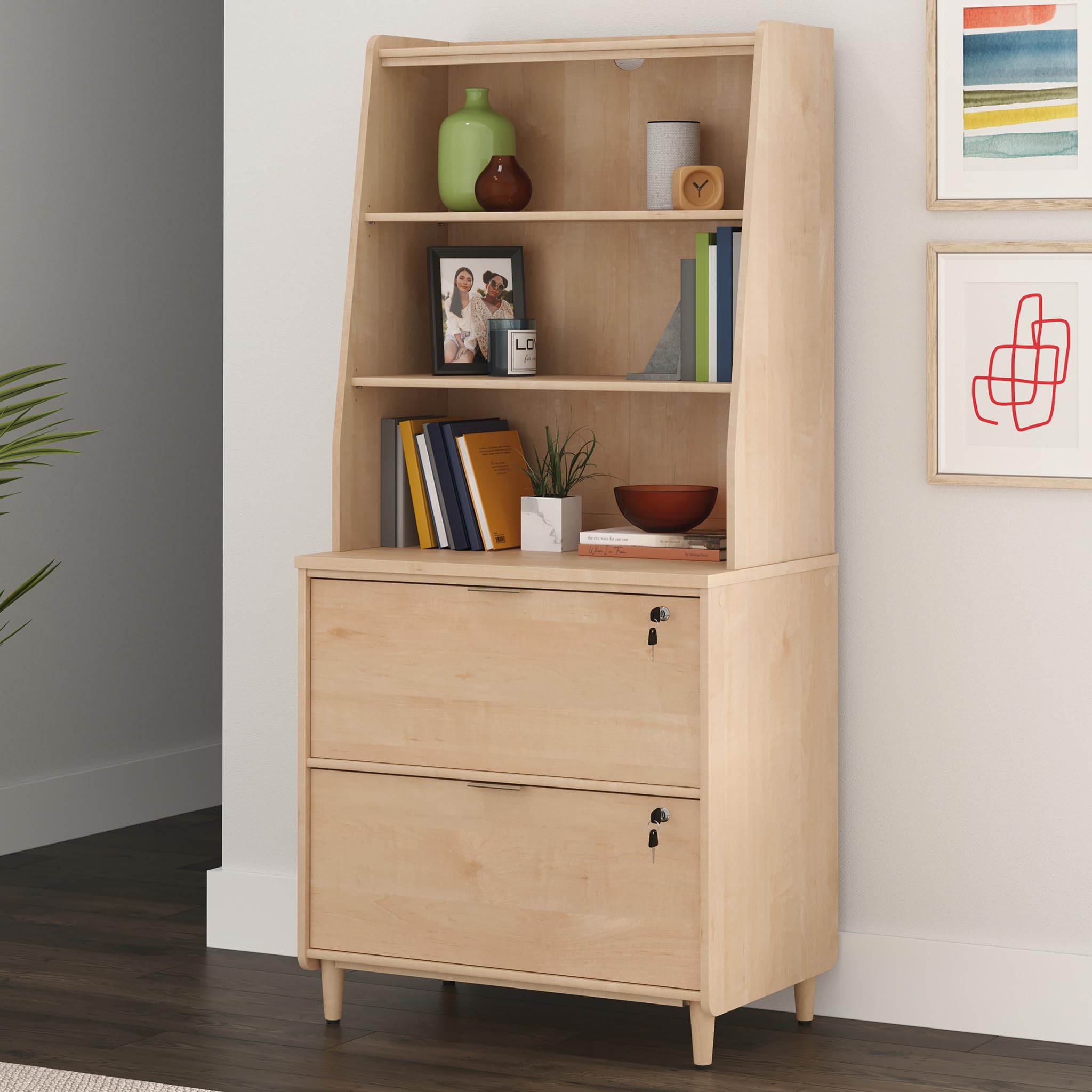 Sauder Clifford Place Commercial Office Hutch - Natural Maple Finish, Modern Office Storage Solution for Home & Business Workspaces