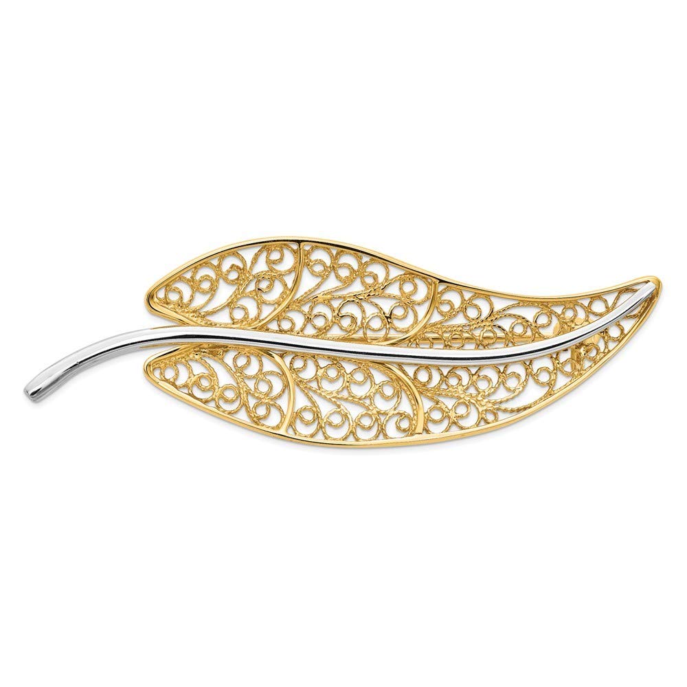 14K Two-Tone Gold Filigree Leaf Brooch Pin - Elegant Jewelry Gift for Women, Mothers, Brides | Perfect for Weddings, Anniversaries, Parties & Special Occasions