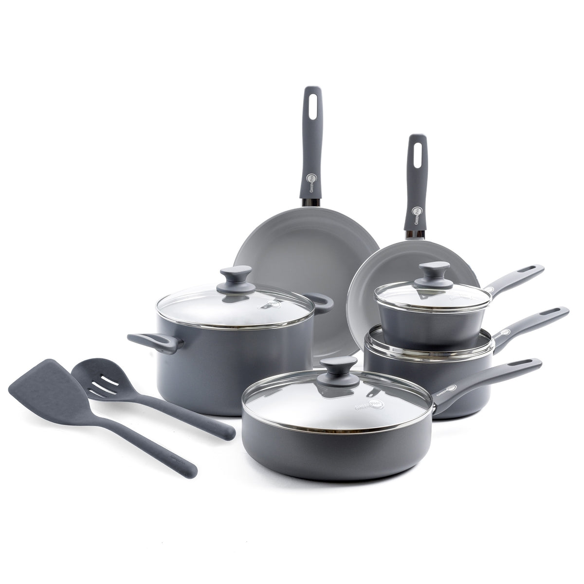 Dover Ceramic Nonstick 12-Piece Cookware Set - Charcoal Gray | Non-Toxic & PFOA-Free Pots & Pans for Healthy Cooking | Perfect for Frying, Boiling & Sauteing in Modern Kitchens