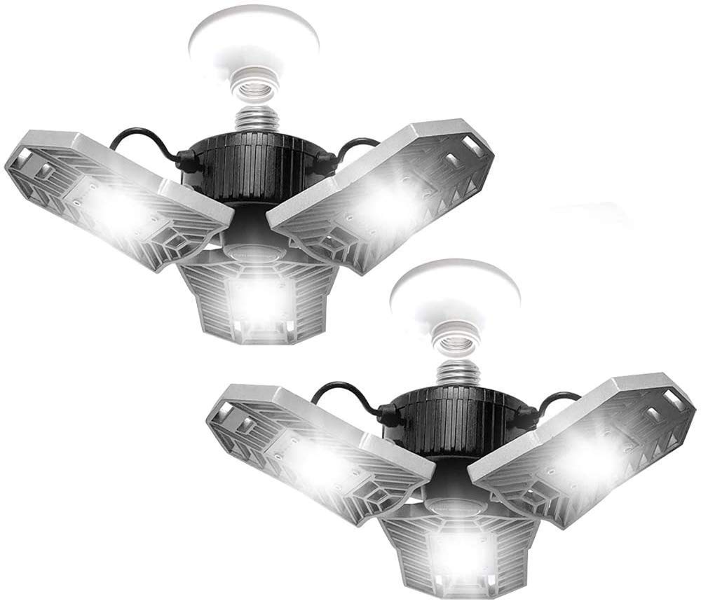 Bell+Howell TRIBURST 4000 Lumen LED Garage Lights - Ultra Bright 6500K Daylight White Ceiling Light with 144 LEDs & Adjustable Triple Panel (2-Pack) - Perfect for Garage, Workshop, Basement, Living Room and Indoor Spaces