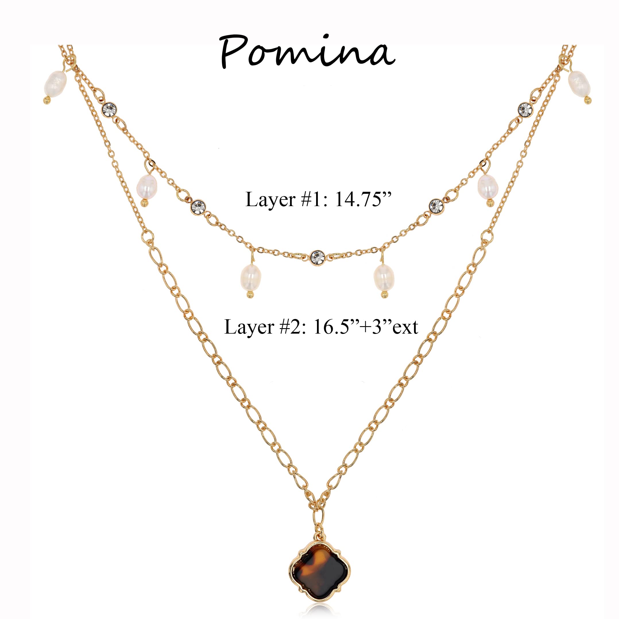 Elegant POMINA Gold Pearl Necklace for Women - Freshwater Pearl Layered Boho Necklace, Beaded Gold Necklace Jewelry - Perfect for Weddings, Parties & Boho Fashion