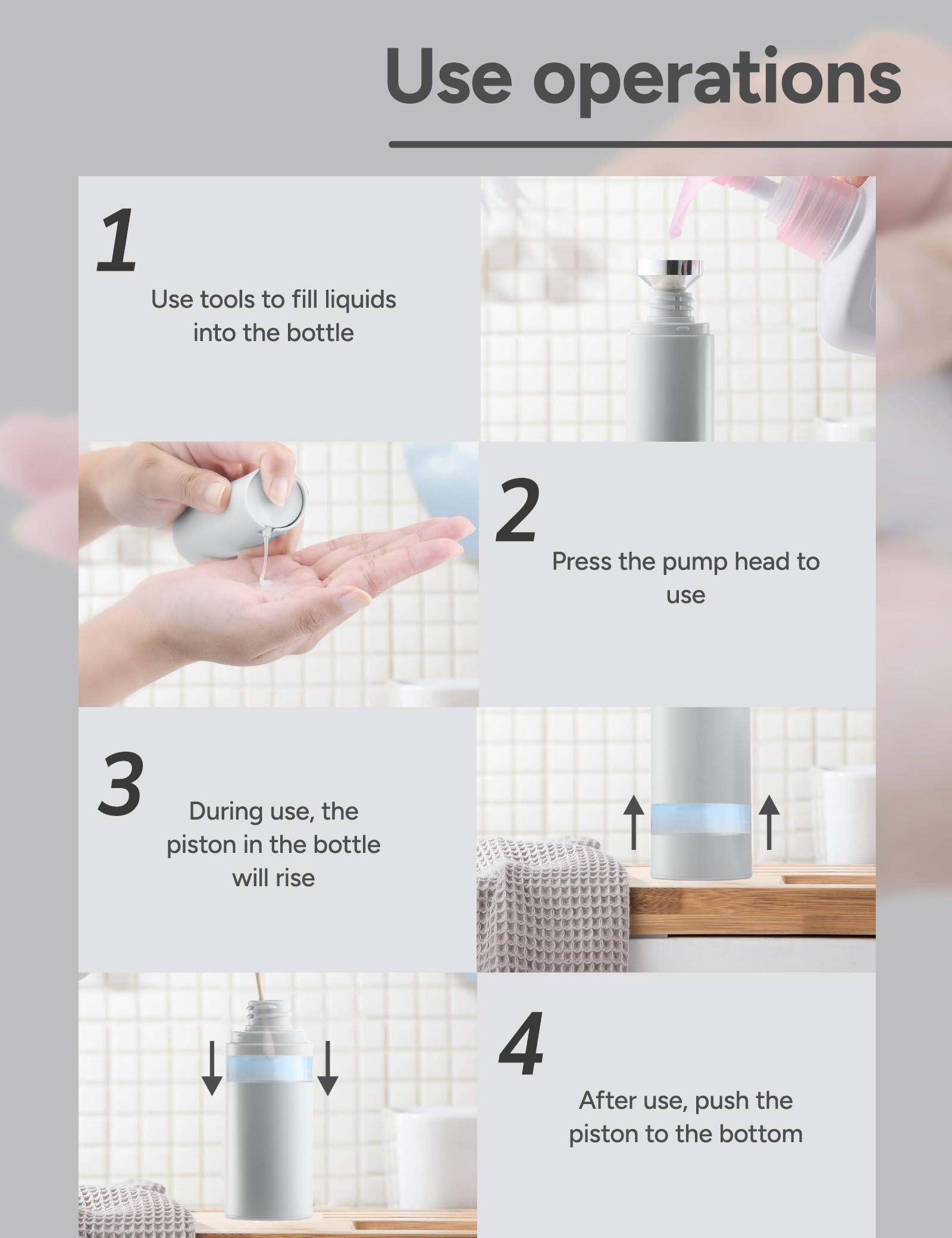 1 oz Airless Pump Bottles for Travel - Leak-Proof Lotion Dispenser, Mini Shampoo Containers & Vacuum Cream Jars (Gray Plastic) - Perfect for Toiletries, Skincare & Cosmetics On-The-Go