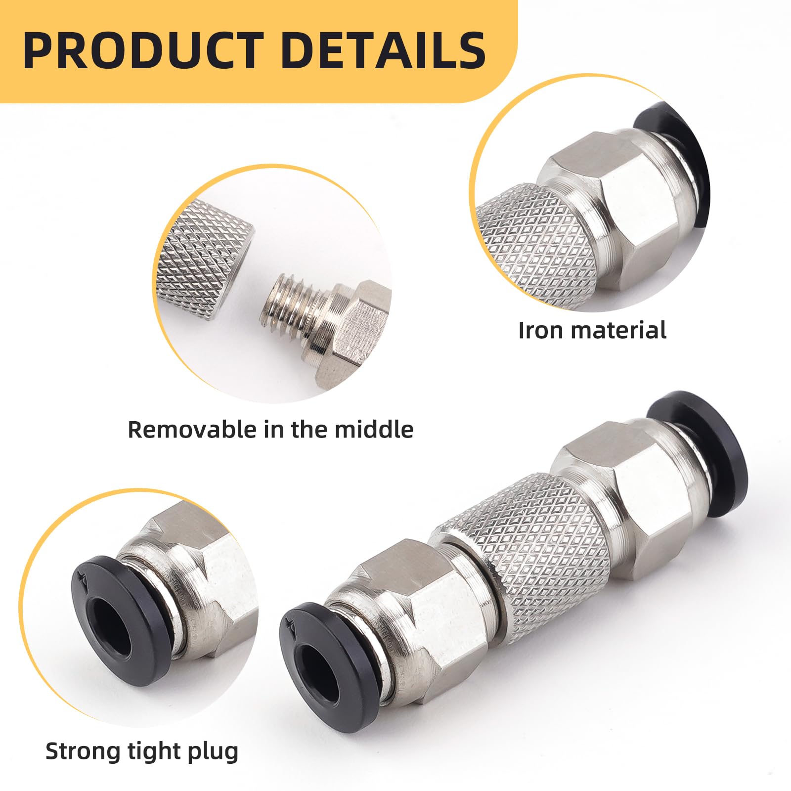 3Pcs Teflon PTFE Tube Fittings for Bambu Lab X1/P1/A1/A1 Mini 3D Printers - High-Temperature Resistant Plastic-Metal Hybrid Feed Tube for 3D Printing & Engraving Machines - Perfect for Filament Feeding & CNC Applications