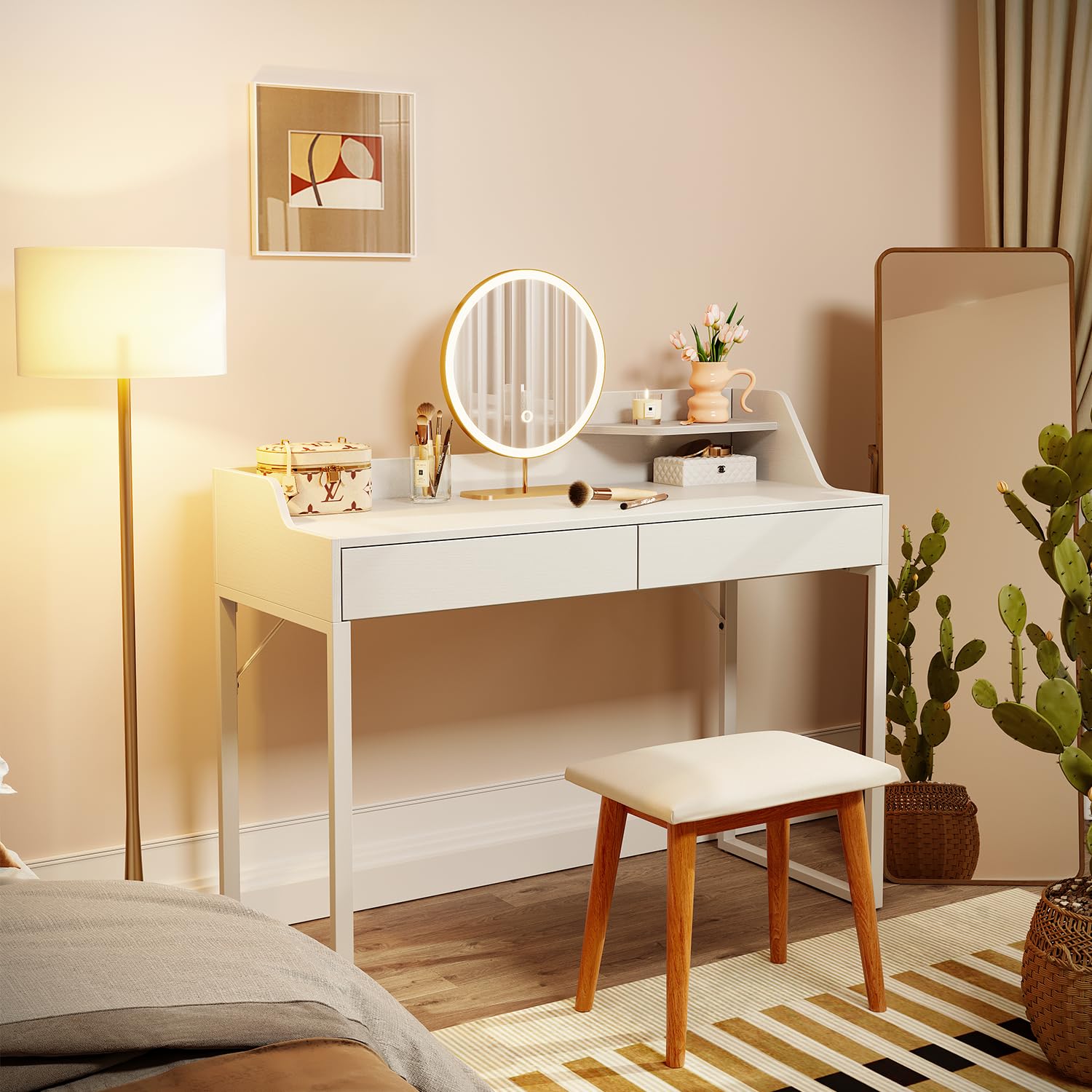 CubiCubi 40 Inch White Vanity Desk with 2 Drawers - Modern Computer Desk for Home Office, Makeup Dressing Table & Study Workstation | Perfect for Small Spaces, Bedroom, Dorm & Apartment