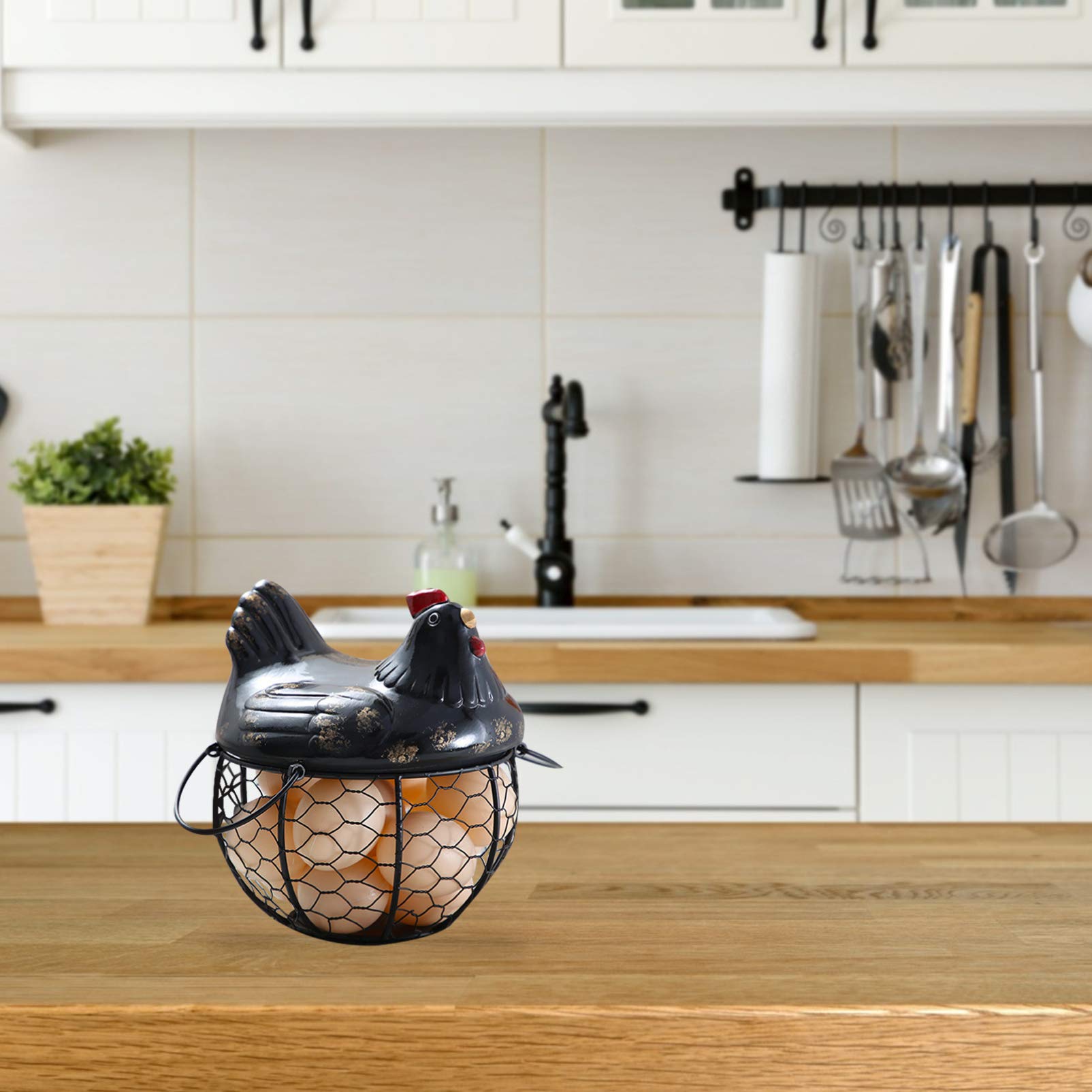 1pc Rustic Metal Egg Basket - Chicken Egg Wire Carrier, Wrought Iron Storage Basket for Farm Fresh Eggs, Snacks & Magazines - Perfect for Farmhouse Kitchen, Pantry Organization & Rustic Home Decor