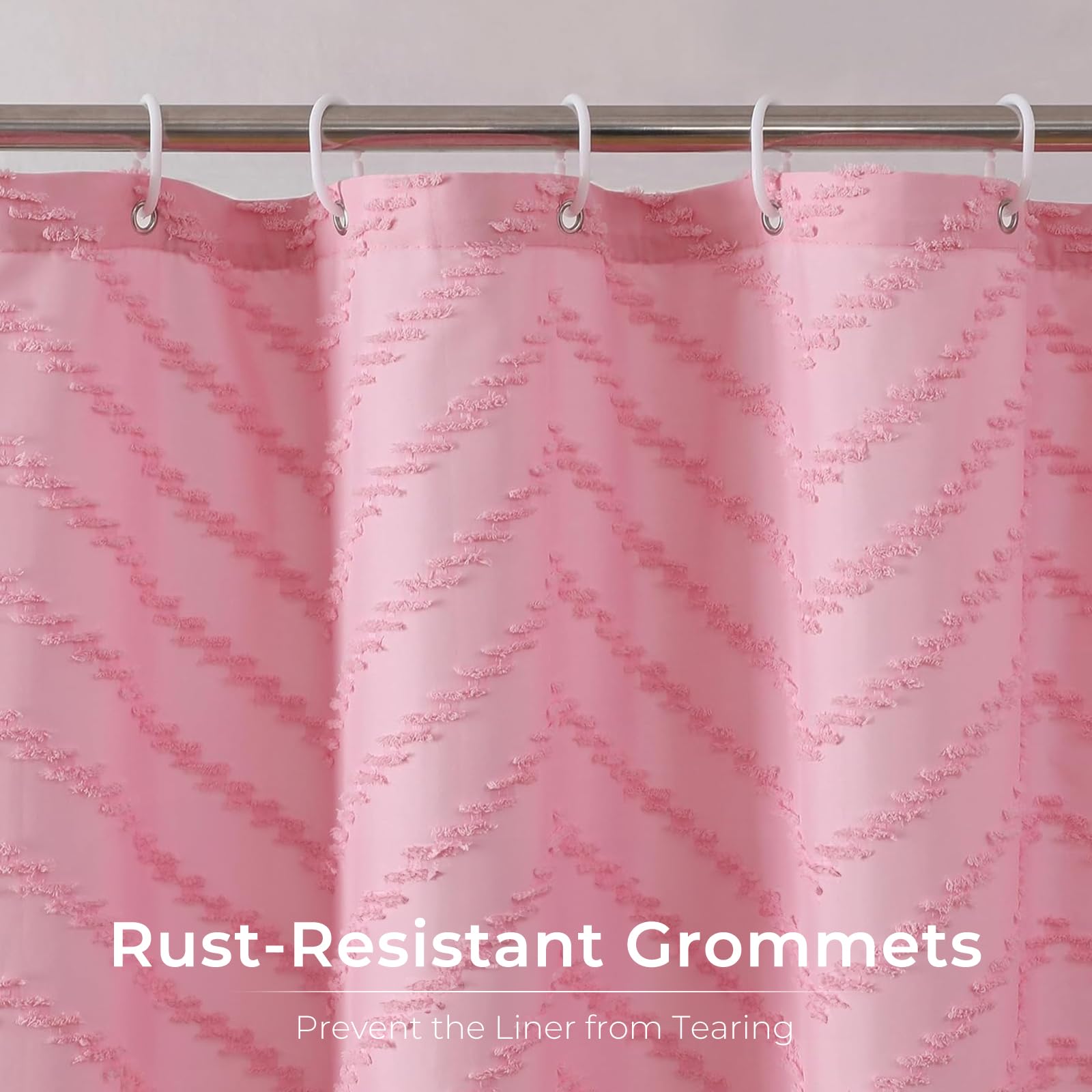 Pink Boho Shower Curtain - Tufted Chevron Textured Bathroom Decor, Modern Minimalist Striped Design, 72x72 Inches - Perfect for Boho Chic, Farmhouse & Modern Bathrooms