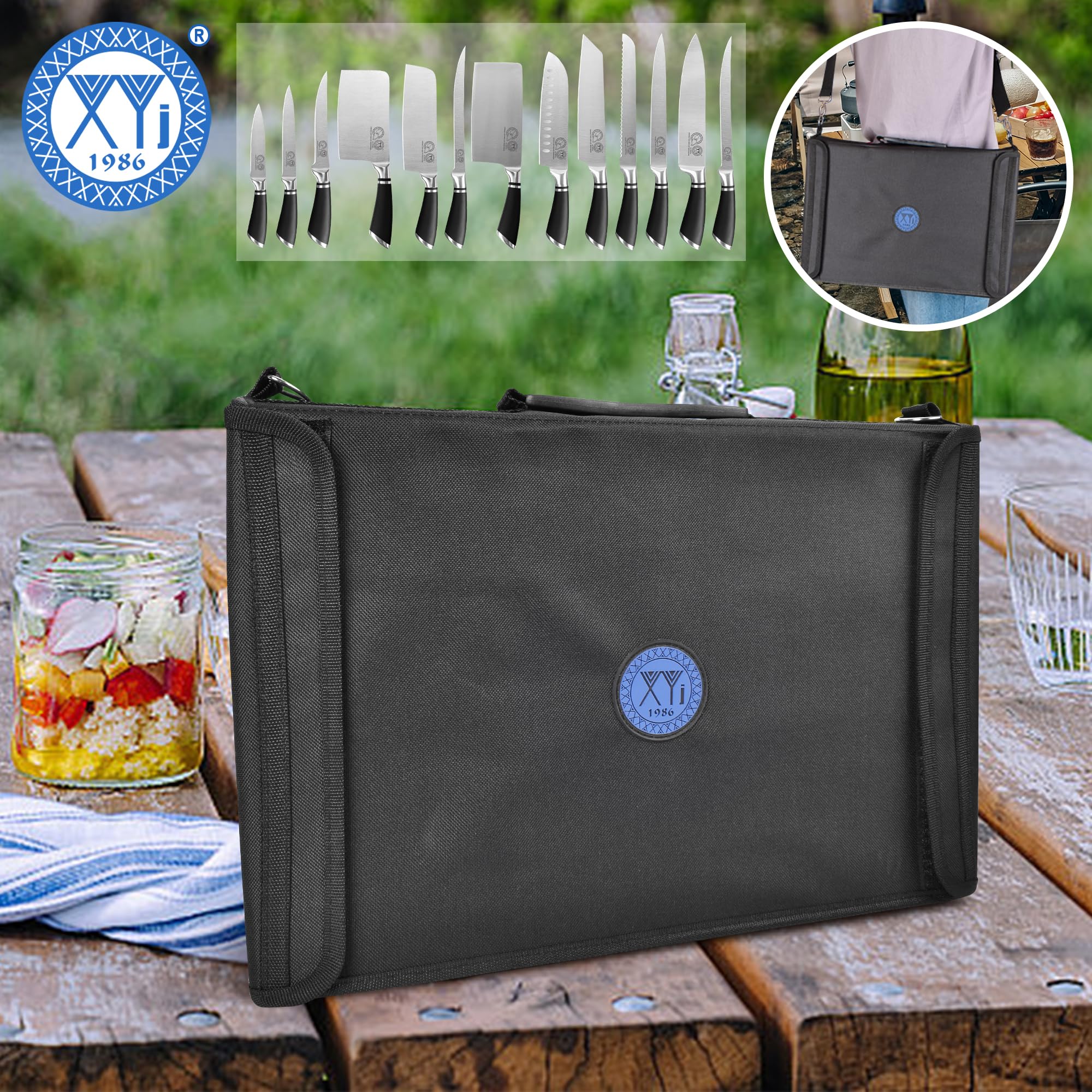 XYJ Professional Chef Knife Set with Bag - Authentic Since 1986 - Includes Cleaver Butcher Knife for Meat Cutting - Perfect for Home Kitchens, Restaurants & BBQ Parties