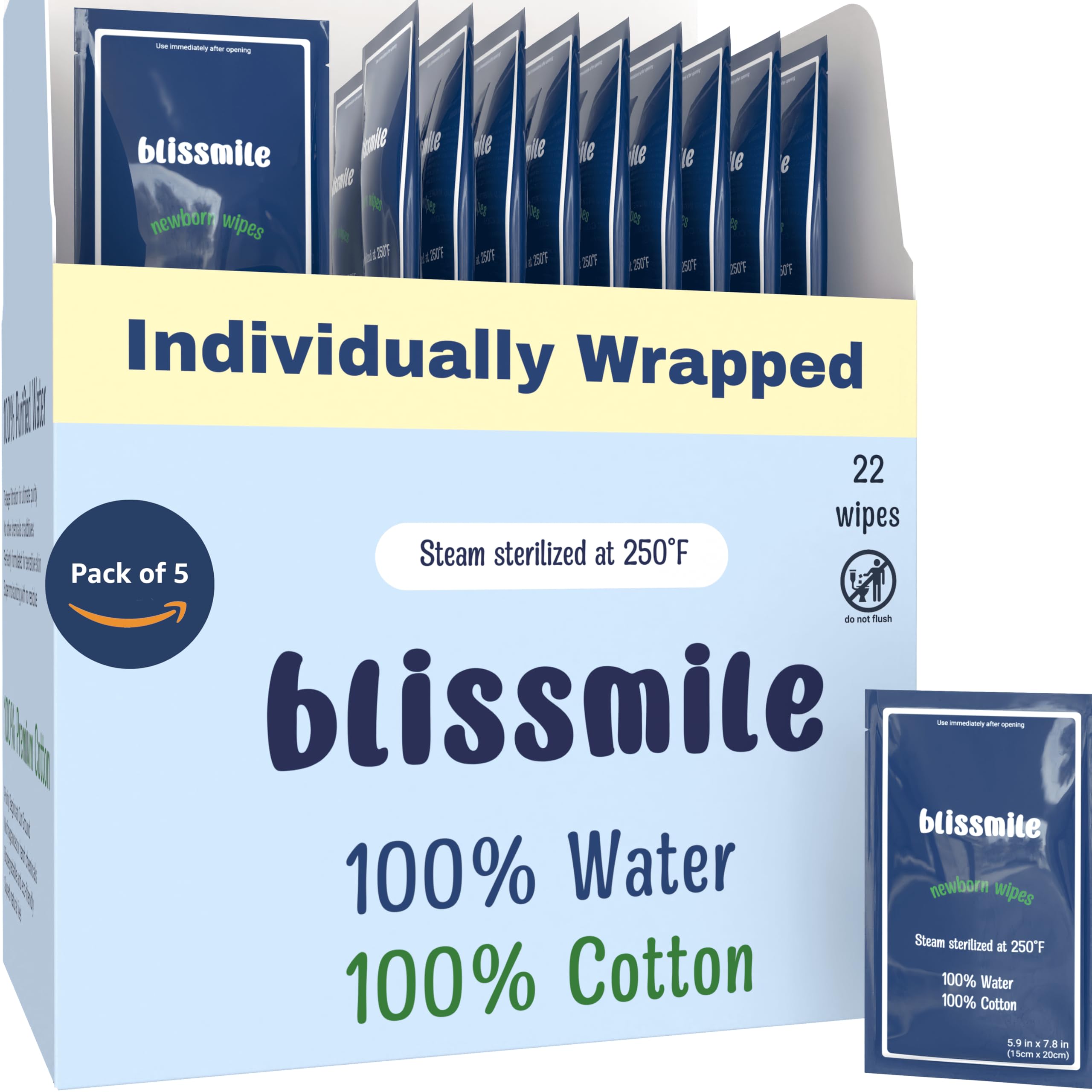 **Hypoallergenic Baby Travel Wipes - 100% Cotton & Water-Based, Unscented & Individually Wrapped - Safe for Sensitive Skin - Hand, Face & Body Cleansing - Mini Purse Essentials for On-the-Go - 110 Count (Travel Size Toiletries) - Perfect for Diaper Bags, Airplanes & Outdoor Adventures**