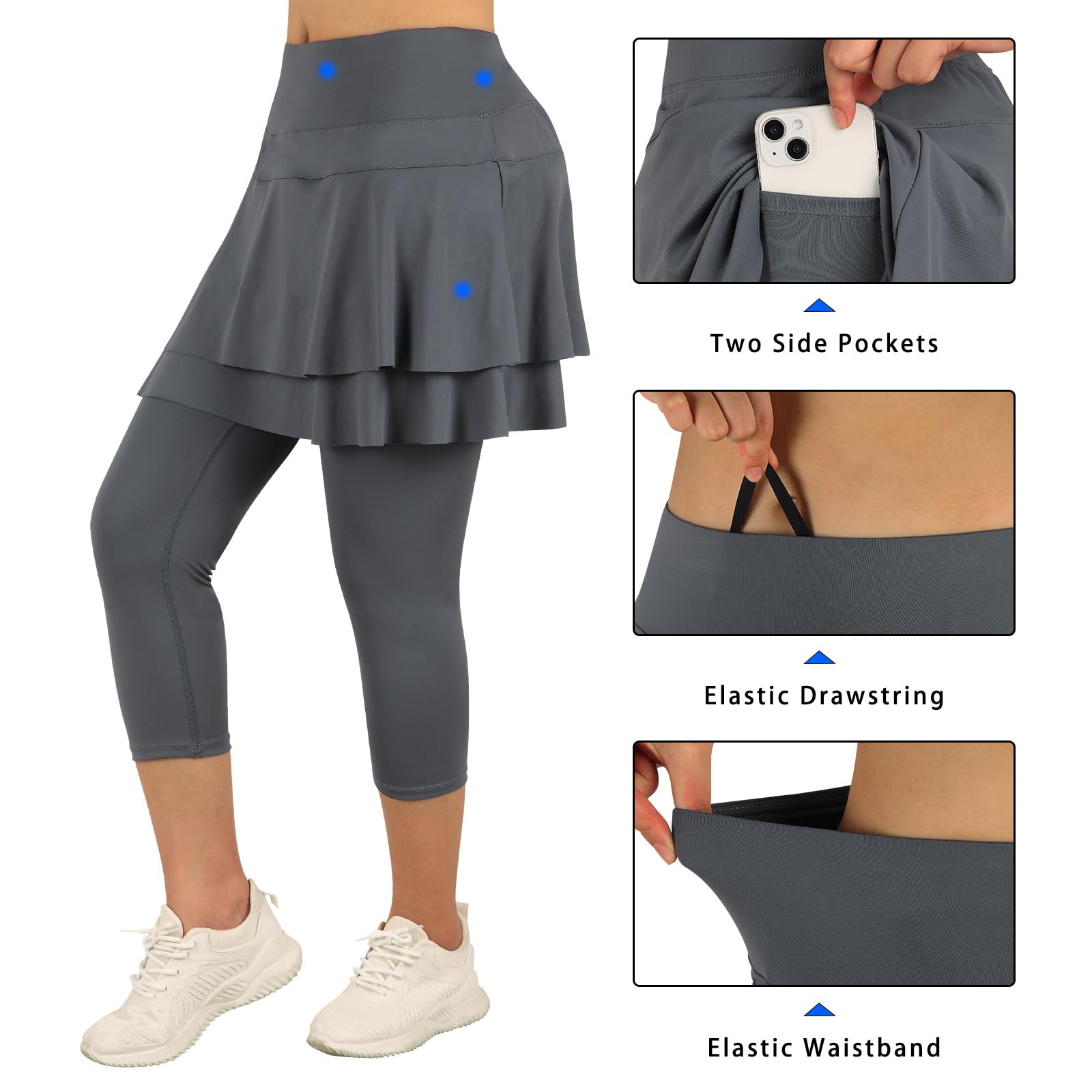 ANIVIVO Women's Skirted Leggings - Athletic Capri Pants with Built-in Tennis Skirt & Pockets for Golf, Pickleball, Yoga & Workout | Comfortable & Stylish Activewear