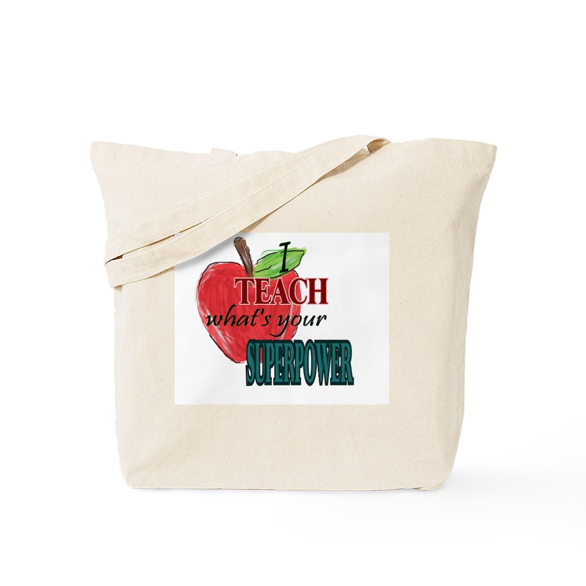 I Teach What's Your Superpower? Natural Canvas Tote Bag - Reusable Grocery Shopping Bag for Teachers, School, Work & Everyday Use