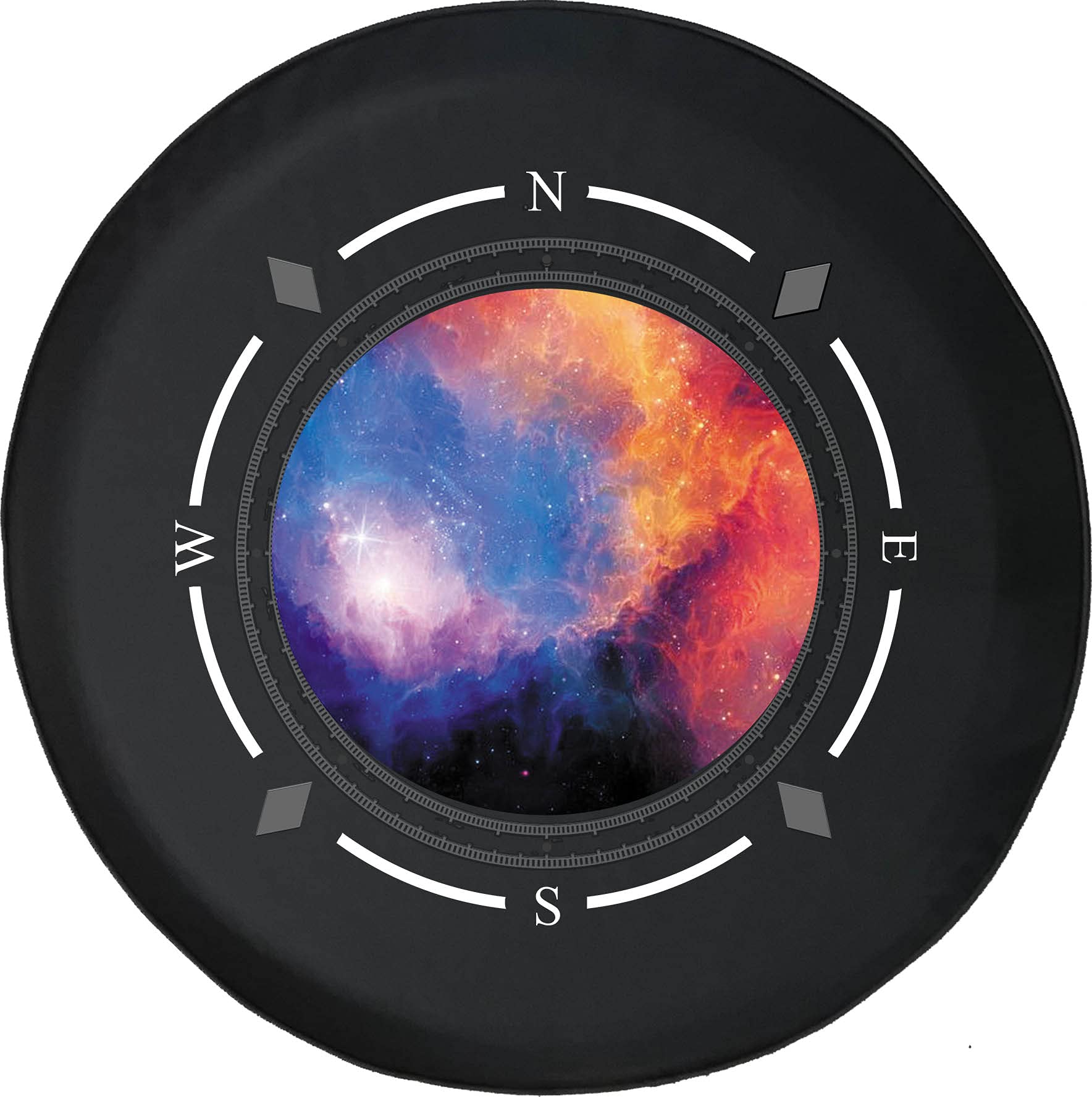 American Unlimited Spare Tire Cover with Compass Design - Night Sky Stars Moon Sun Astrology Wheel Pattern - Universal Fit for SUV, Trailer, RV & Most Vehicles - Durable Outdoor Accessory for Camping & Road Trips