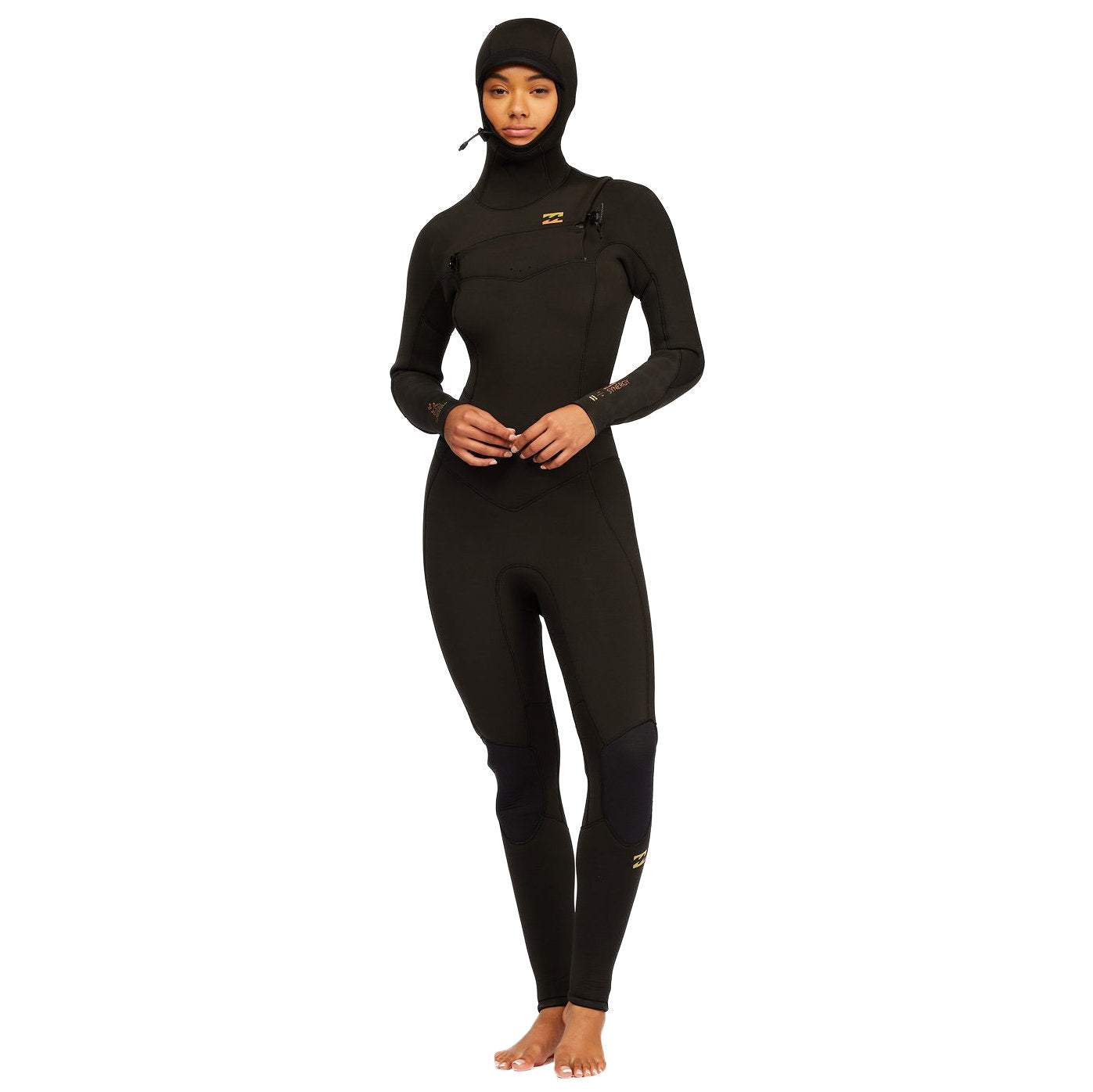 Women's Billabong Synergy 5/4mm Hooded Chest Zip Full Wetsuit - Black Tie Dye Print for Surfing, Diving & Water Sports