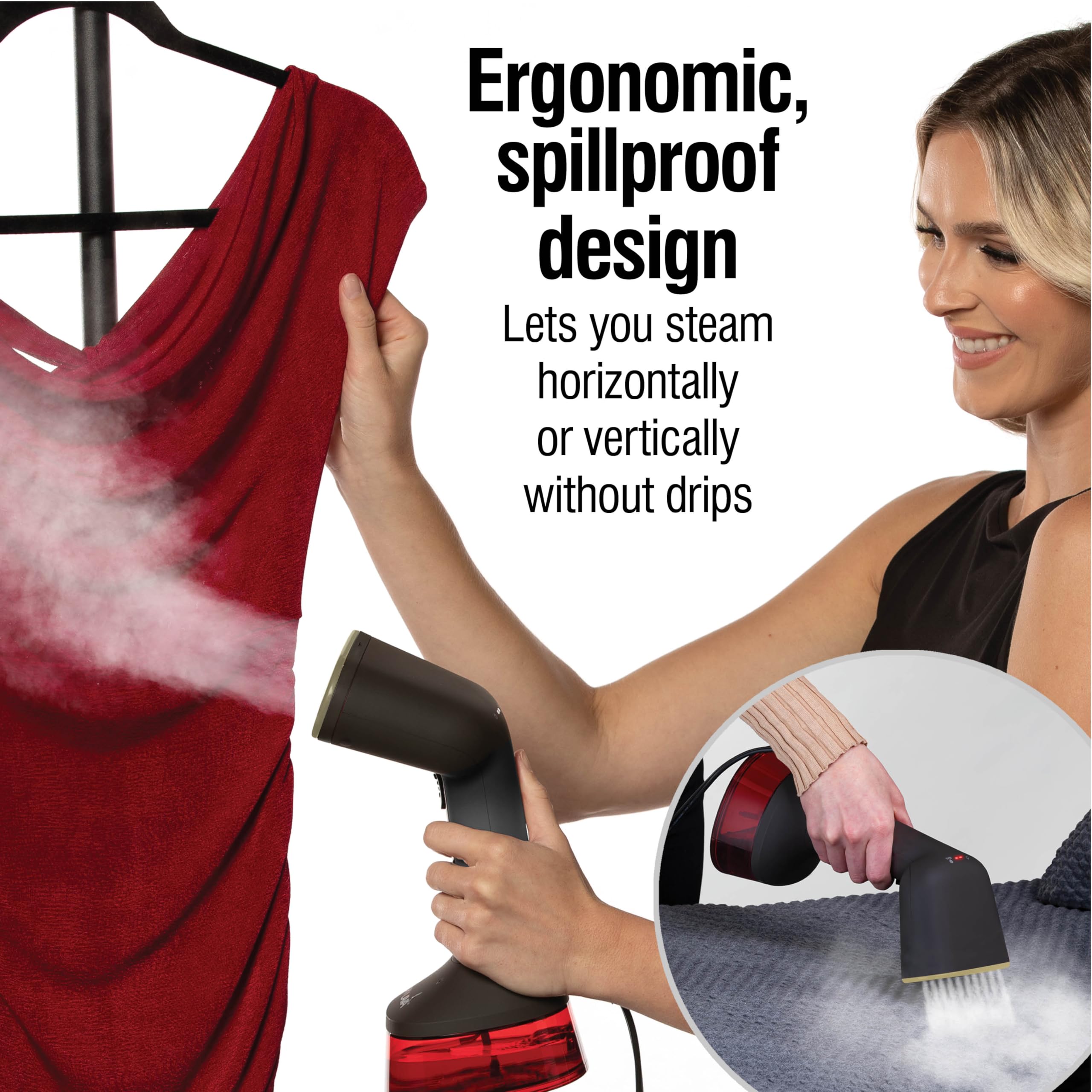 CHI Handheld Garment Steamer for Clothes - 1600W Portable Fabric Steamer with 300ml Large Water Tank, 2 Steam Modes & Ergonomic Handle - Perfect for Travel, Home Use & Wrinkle Removal - 10ft Power Cord, Red (Model 11590)