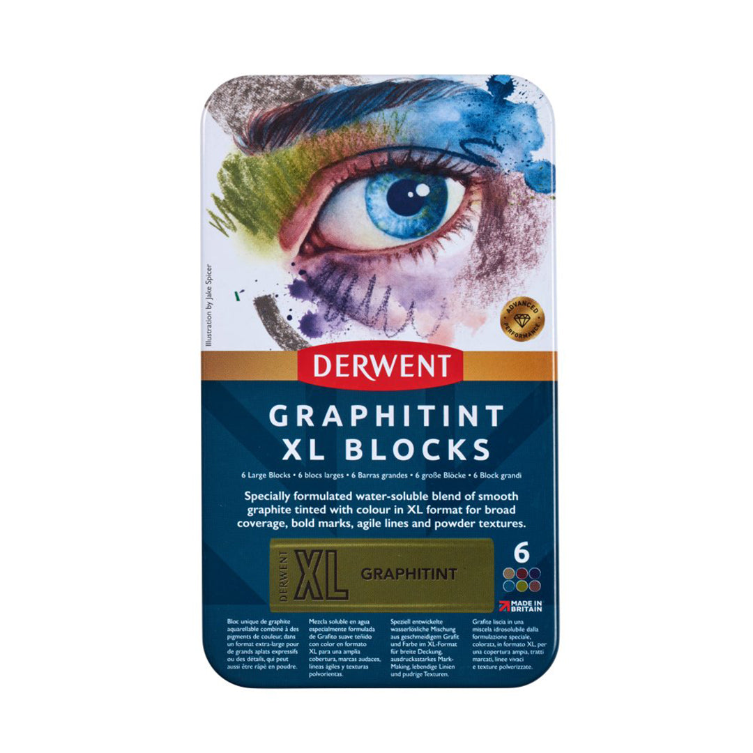 Derwent Graphitint XL Watercolor Pencils - Set of 6 Vibrant Colors in Tin Case | Perfect for Sketching, Drawing & Mixed Media Art Projects
