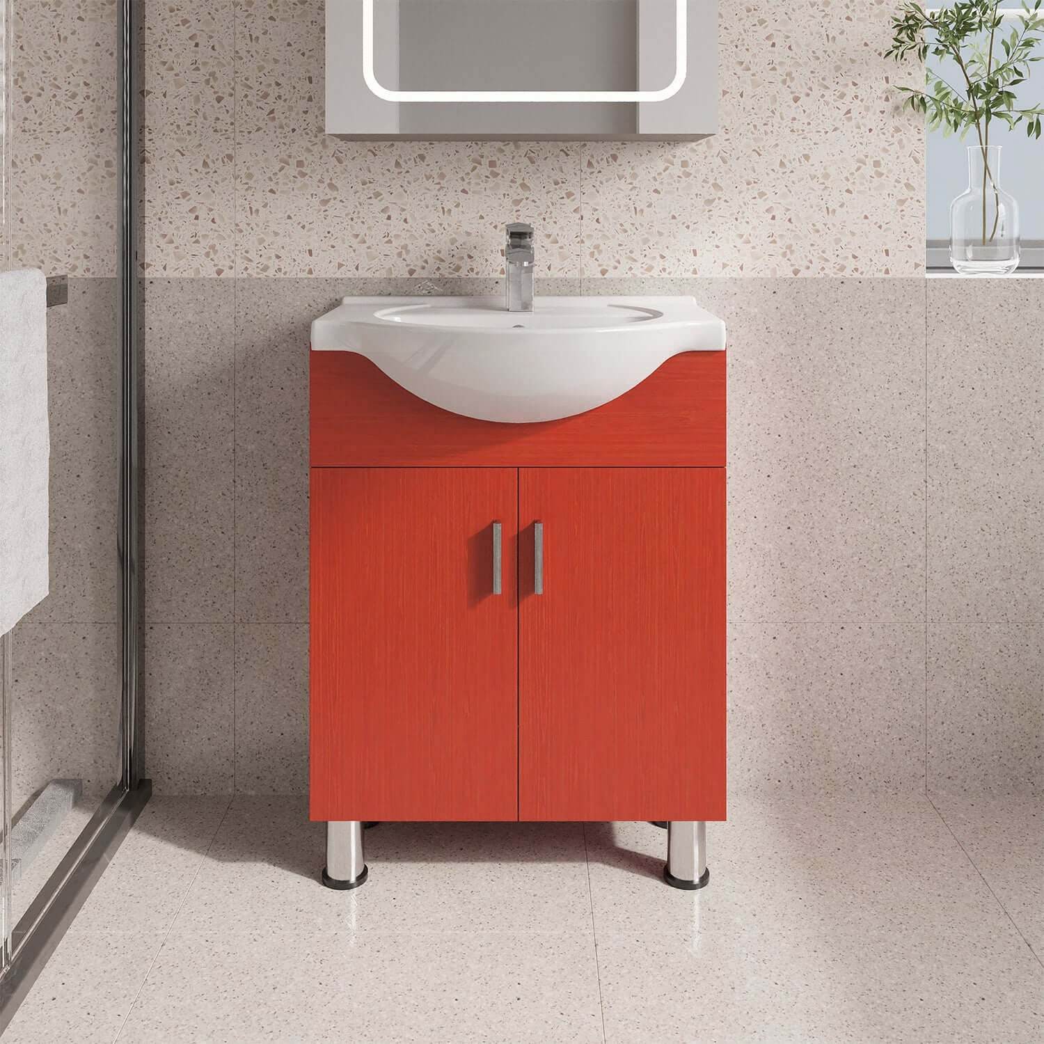 Lilly 24W x 18D x 34H Red Euro Style Vanity with White Ceramic Top - Perfect for Modern Bathroom Makeovers & Small Space Solutions