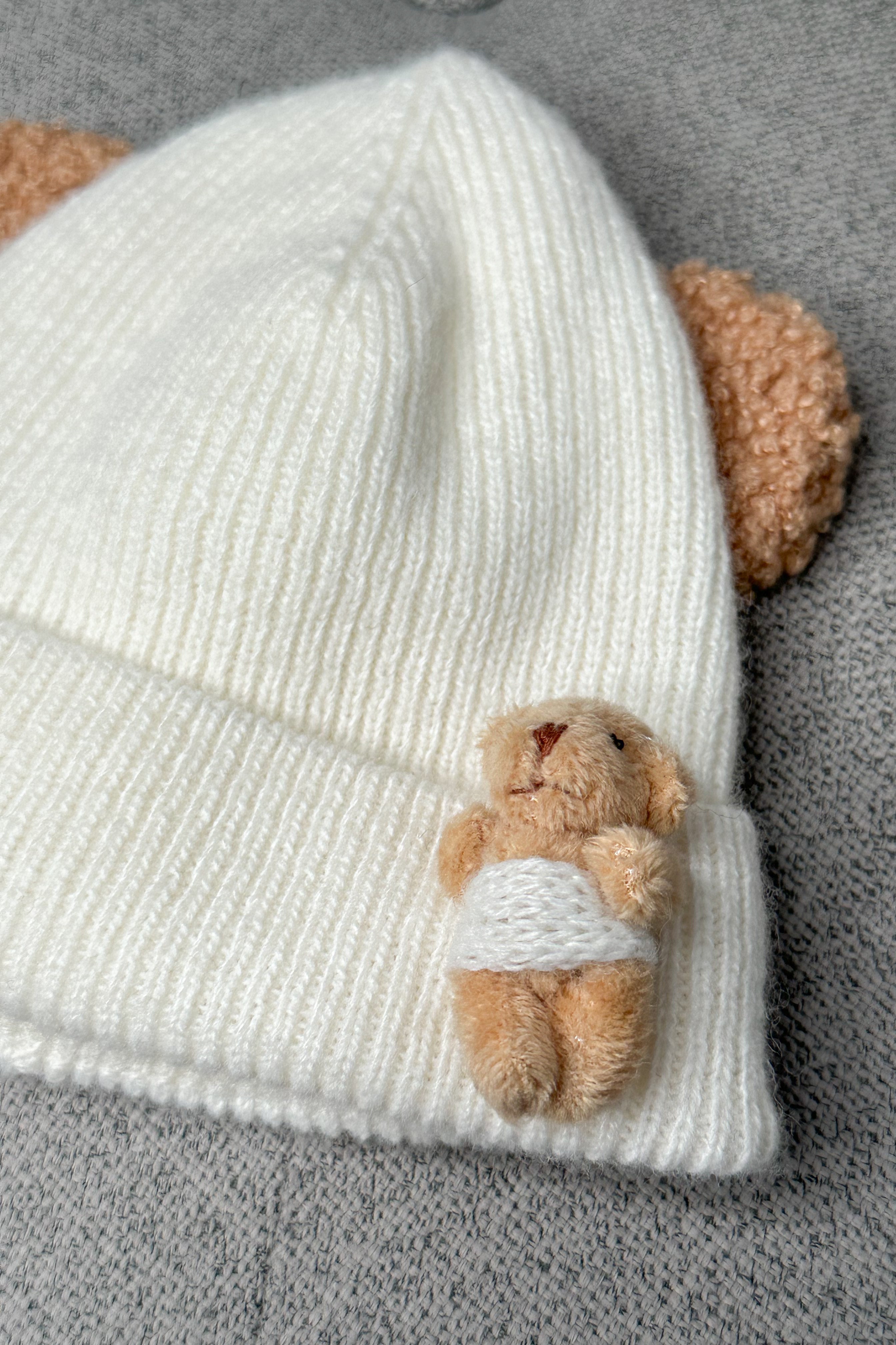 Soft Ivory Ribbed Bear Beanie Hat - Winter Knit Cute Animal Ear Cap for Women & Girls - Perfect for Cold Weather, Outdoor Activities, and Casual Fashion