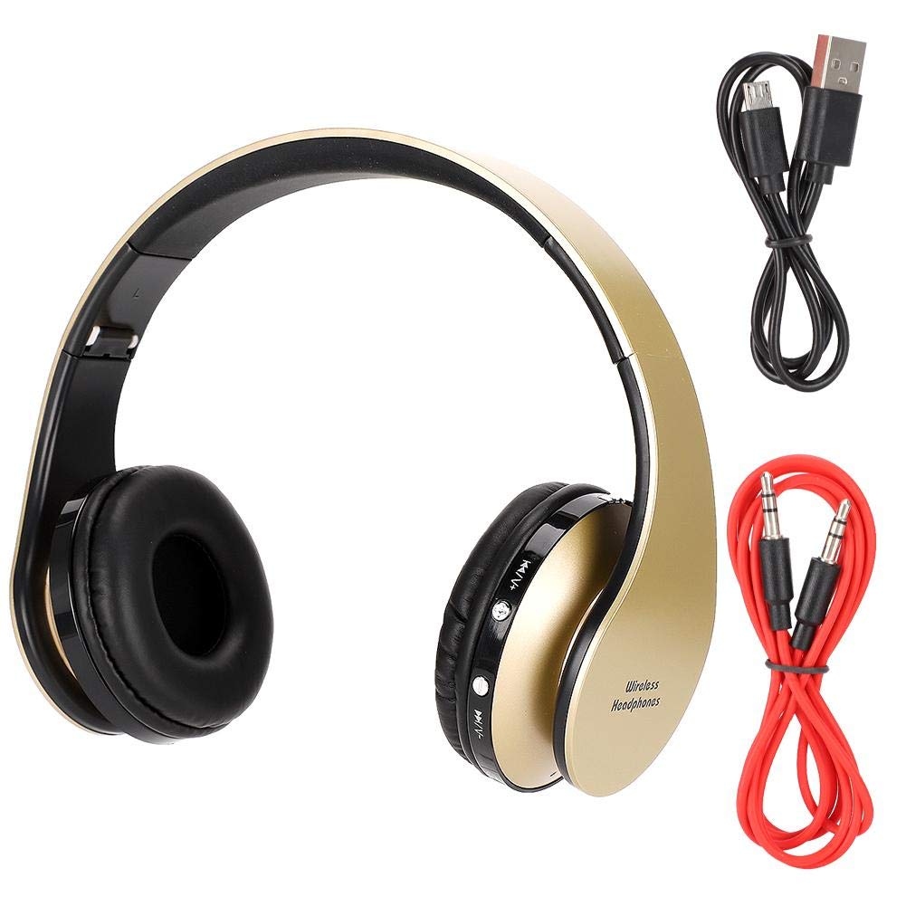 EBTOOLS Foldable Bluetooth Over Ear Headphones - Wireless Noise Cancelling Sports Headset with Audio Cable (Gold) | Perfect for Gym, Running, Travel & Commuting