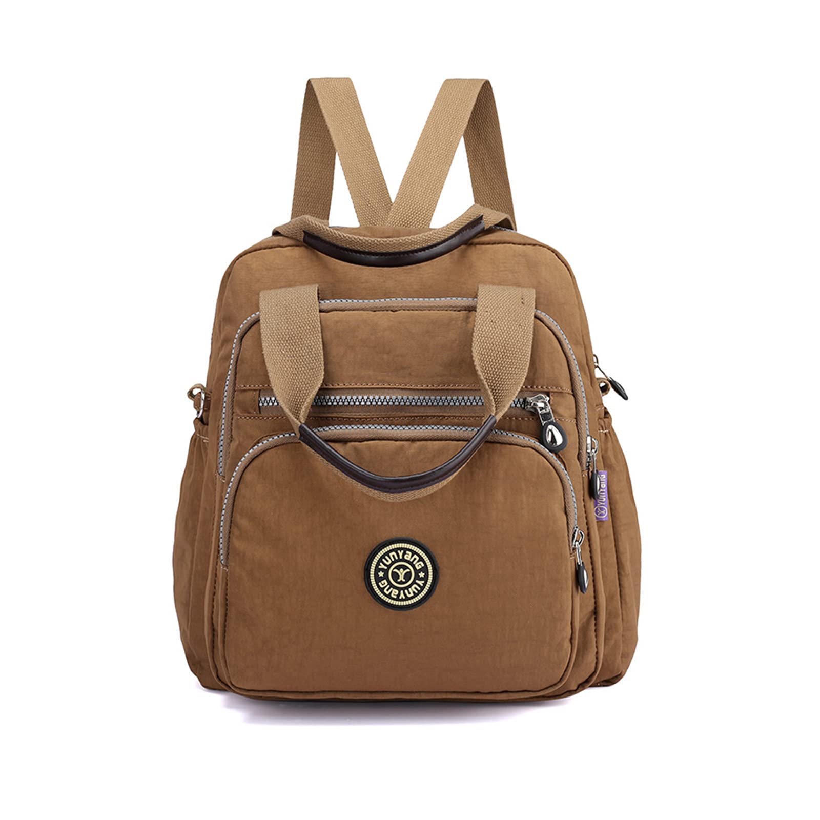 PORRASSO Women's Casual Backpack & Crossbody Shoulder Bag - Lightweight Nylon Daypack for Work, Travel & Daily Use (Khaki) | Perfect for Office Commute, College Campus & Weekend Adventures