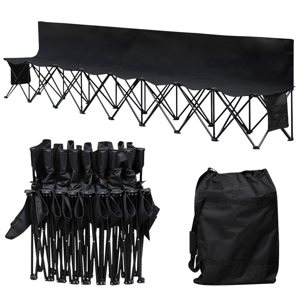Yaheetech 8-Seat Folding Sports Bench - Portable Outdoor Sideline Soccer Bench with Waterproof Cover & Side Storage Bag - Black - Perfect for Team Games, Picnics, and Outdoor Events