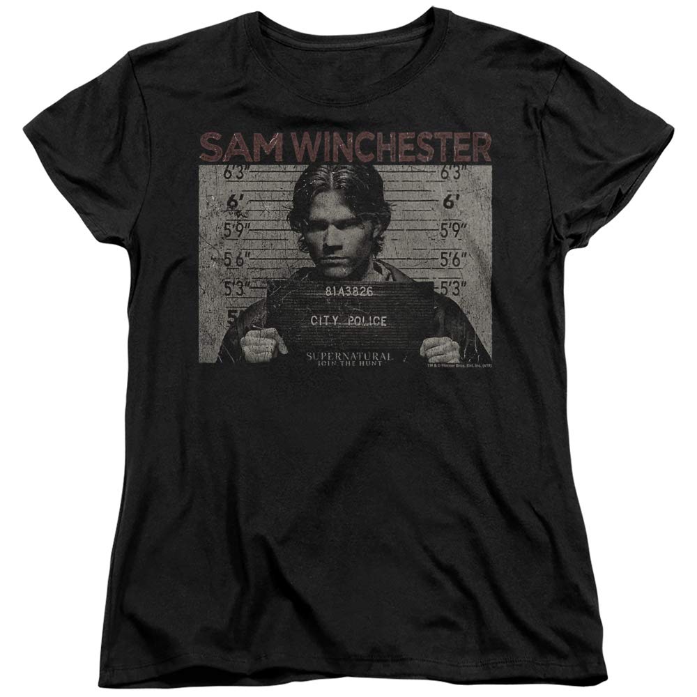 Supernatural Sam Winchester Mug Shot T-Shirt for Women | Vintage TV Show Merchandise | Perfect for Cosplay, Fan Gifts & Casual Wear