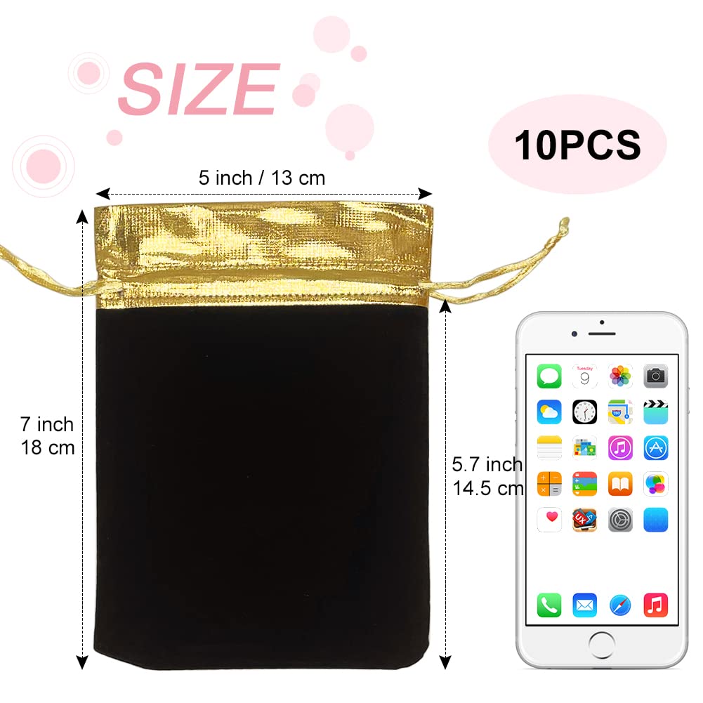 Shintop 5x7 Inch Velvet Jewelry Bags - 10 Pack Black Drawstring Gift Pouches for Wedding Favors, Christmas Gifts, Party Favors & Jewelry Storage | Elegant Velvet Jewelry Organizer for Rings, Necklaces & Earrings
