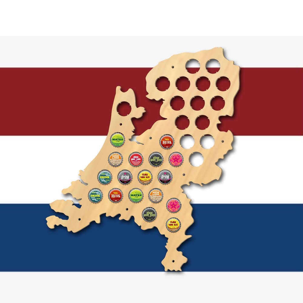 Netherlands Beer Cap Map - Patriotic Wooden Wall Sign for Dutch Beer Bottle Cap Display | Holland-Themed Man Cave Decor & Beer Lover Gift - Perfect for Home Bars, Game Rooms & Dutch Pride Collections