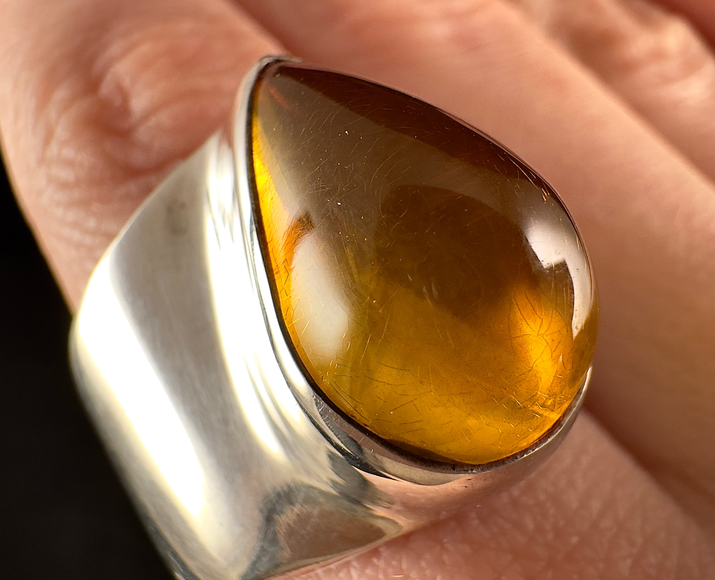Sterling Silver Amber Ring with Crystal Accents - Size 7 Gemstone Jewelry for Women | Elegant Fine Jewelry Gift for Birthday, Anniversary & Special Occasions