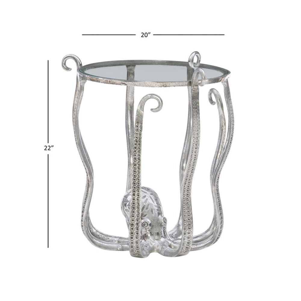 Modern Silver Octopus Aluminum and Glass Coffee Table - Stylish Living Room Centerpiece for Home & Office Decor