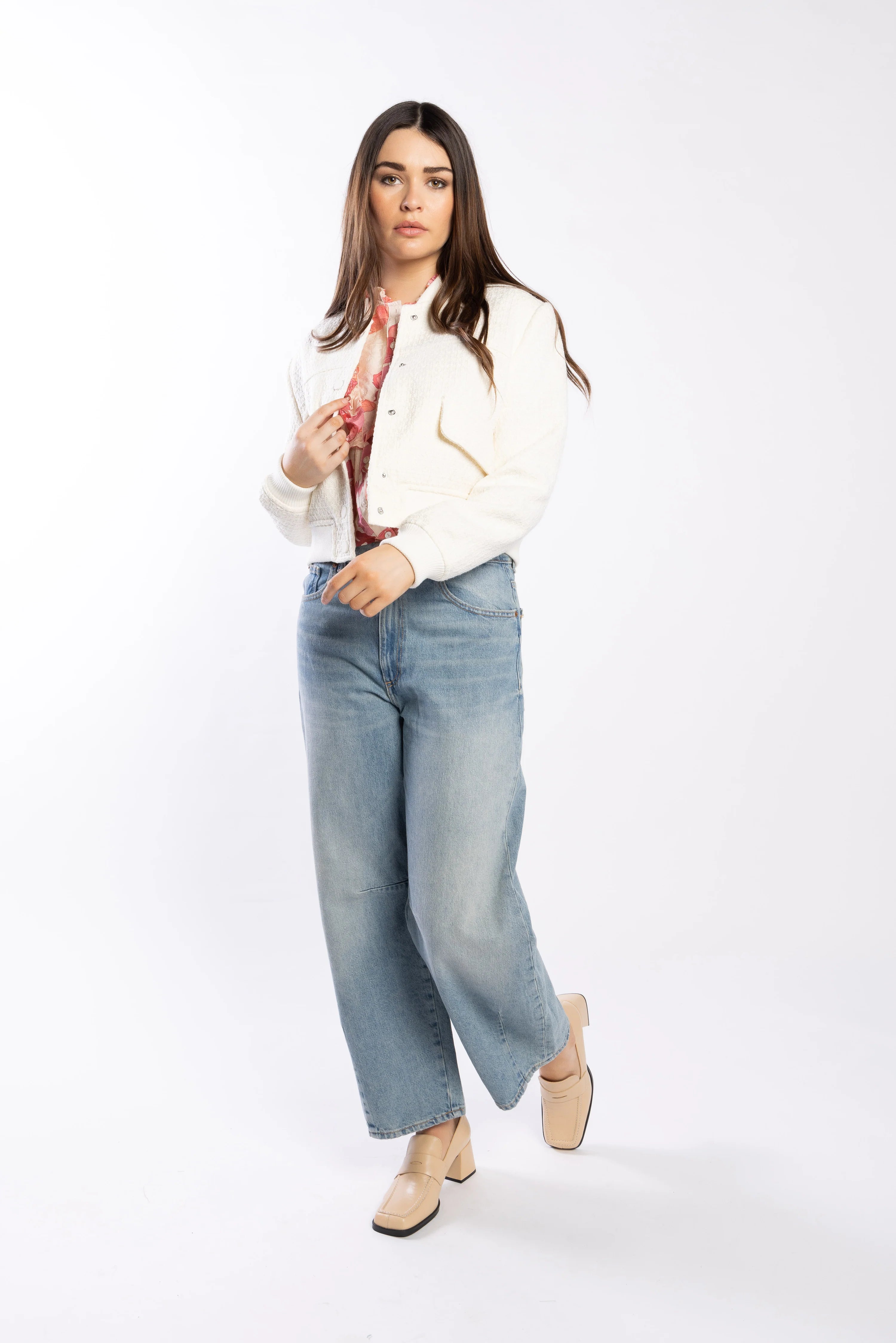 Emily Ivory Cropped Bomber Jacket - Women's Fashion Outerwear for Spring & Fall | Casual Streetwear, Date Night Outfits & Weekend Looks