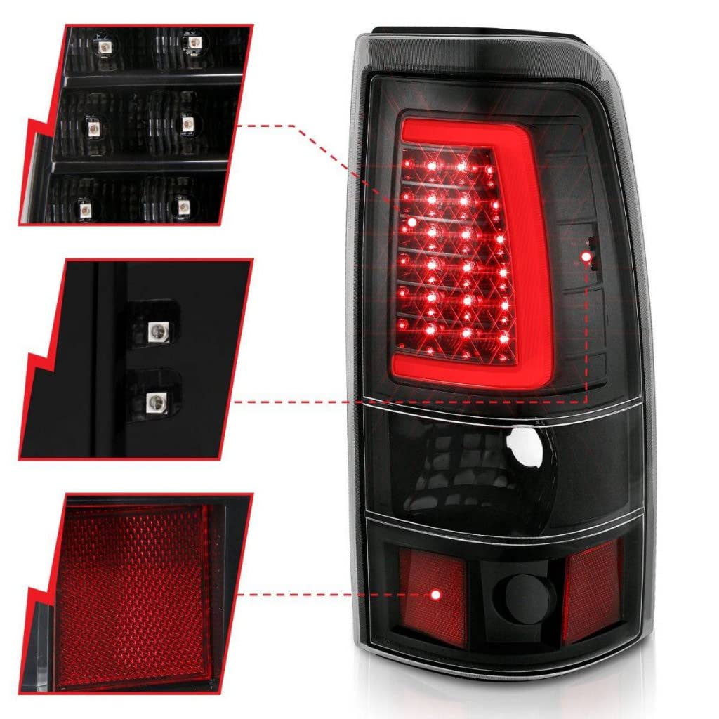 ANZO LED Tail Lights for Chevy Silverado 1500 1999-2002 | Black Plank Style | Part #311330 | Upgrade Your Truck's Rear Lighting for Safety & Style