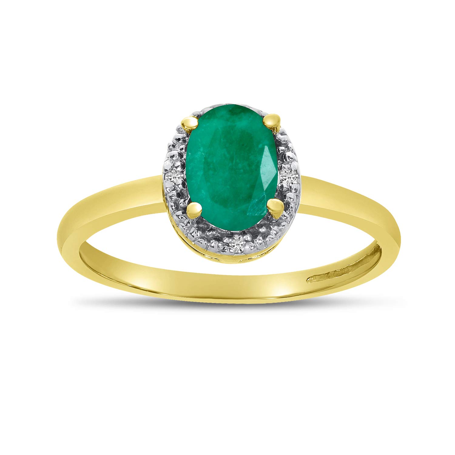 10K Yellow Gold Oval Emerald and Diamond Ring for Women - Elegant Vintage Style Engagement & Wedding Band - Perfect for Anniversaries, Proposals, and Special Occasions