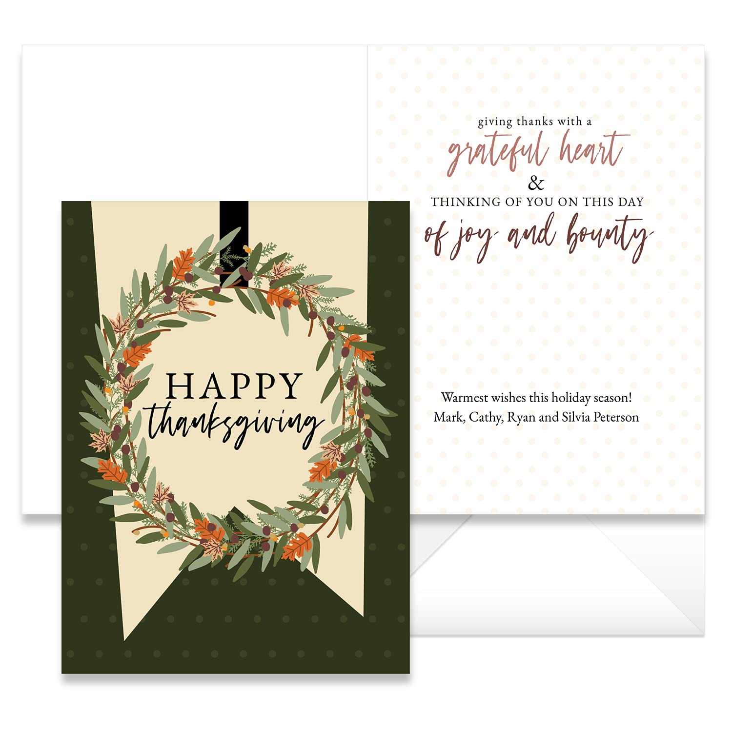 Personalized Thanksgiving Note Cards - 24 Rustic Autumn Foliage Wreath Greeting Cards for Business or Personal Use | Custom Fall Leaf Wreath Design | Perfect for Holiday Greetings, Thank You Notes & Seasonal Celebrations