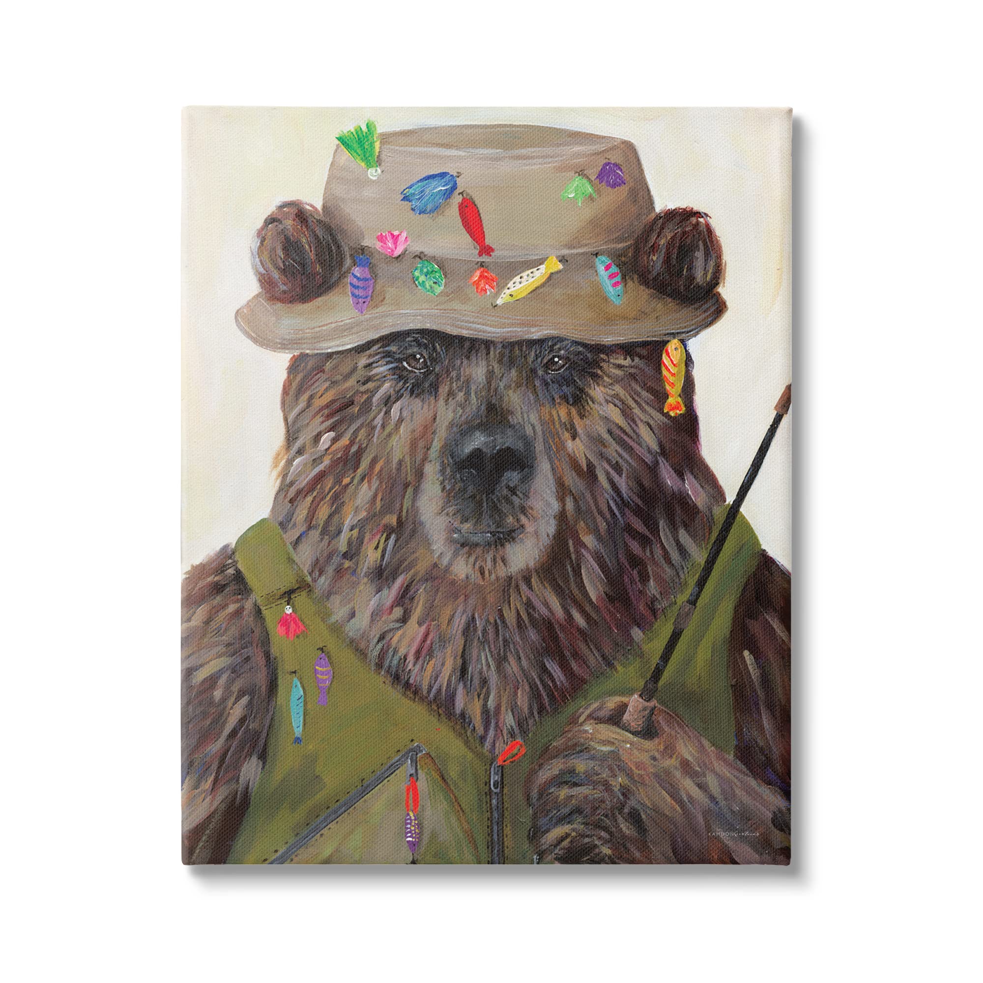 Stupell Industries Fisherman Outfit Brown Grizzly Bear Fishing Pole - Kamdon Kreations Design - Perfect for Fishing Enthusiasts & Outdoor Decor
