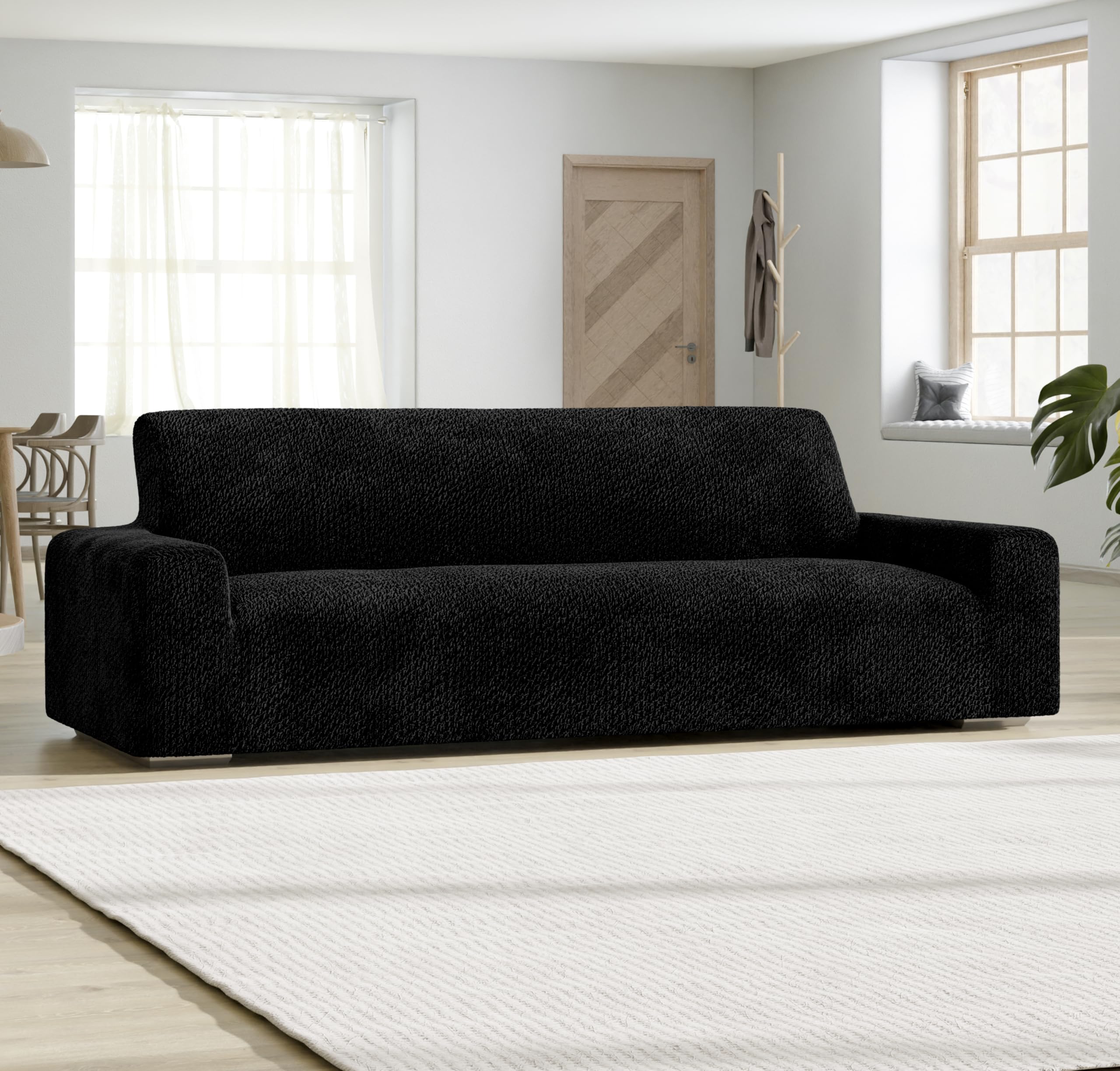 PAULATO BY GA.I.CO. Sofa Slipcover - Stretch Couch Cover with Soft Polyester Fabric - 1-Piece Washable Sofa Protector for Pets - Velvet Collection in Black | Perfect for Living Room, Family Room & Pet-Friendly Homes