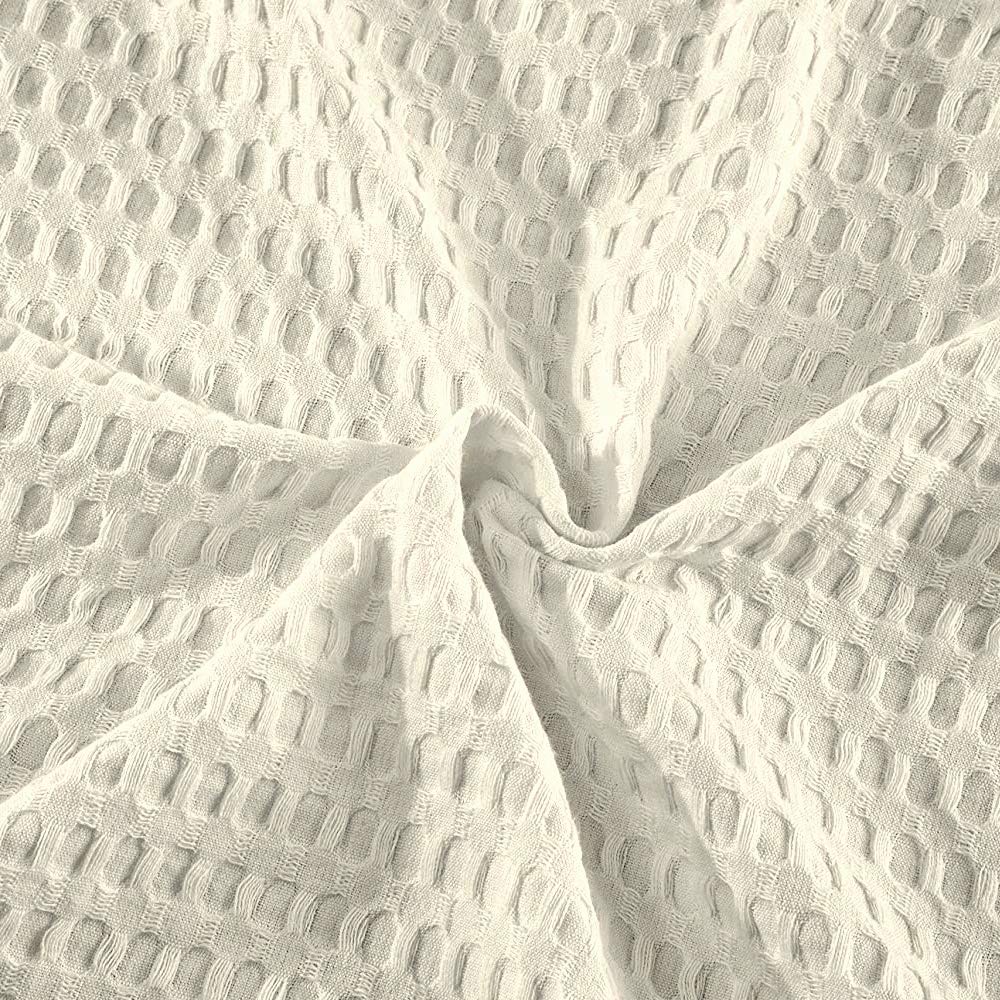 100% Cotton Waffle Weave Blanket Queen Size - All Season Soft Lightweight Breathable Hotel Quality Blanket for Bed, Sofa & Travel - Ivory Woven Blanket