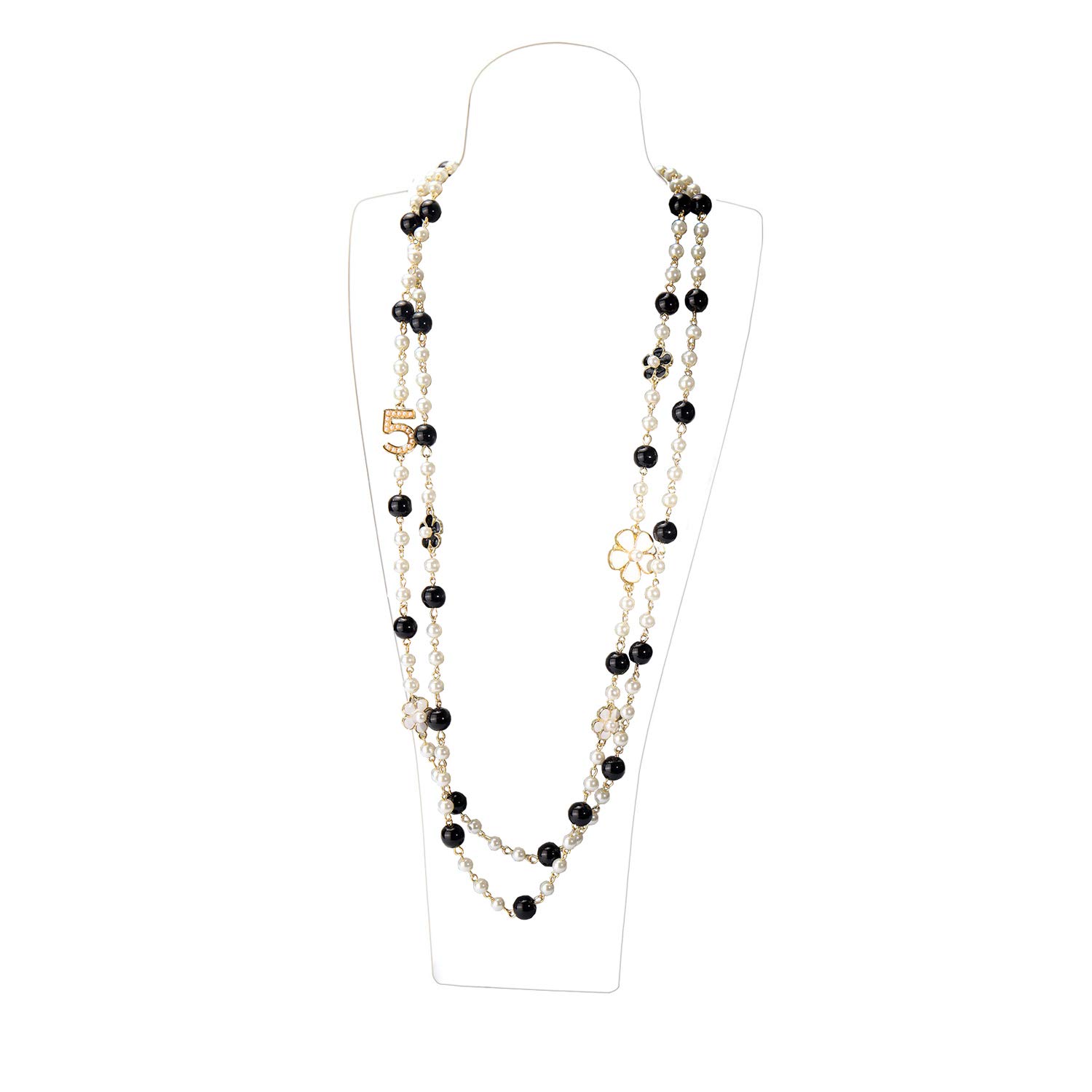 Elegant Layered Imitation Pearl Necklace for Women - Vintage Long Pendant Necklace Jewelry Gift for Party, Wedding & Everyday Wear