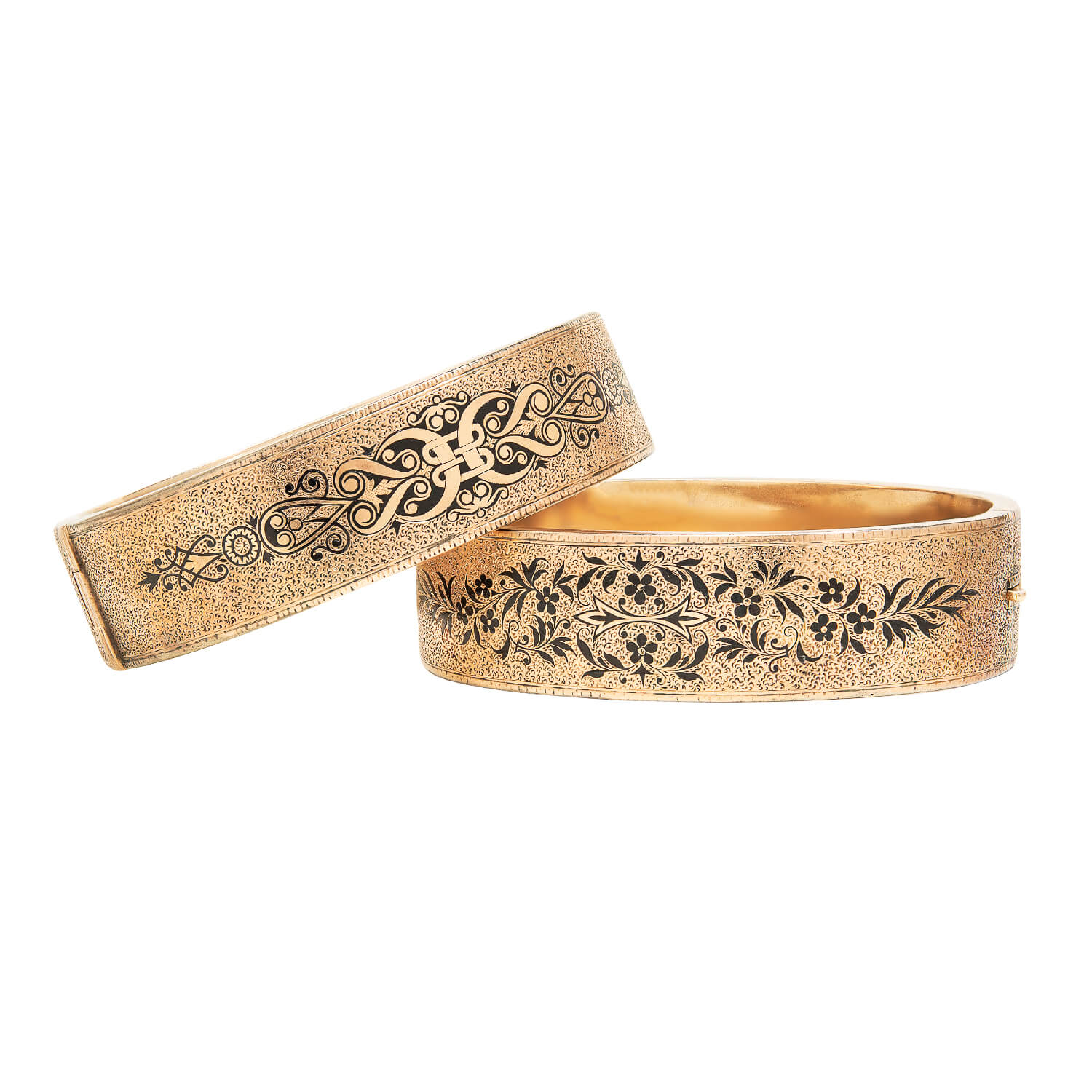 14K Gold Victorian Enamel Bangle Bracelet Set - Elegant Wedding Jewelry for Brides, Anniversary Gifts & Special Occasions